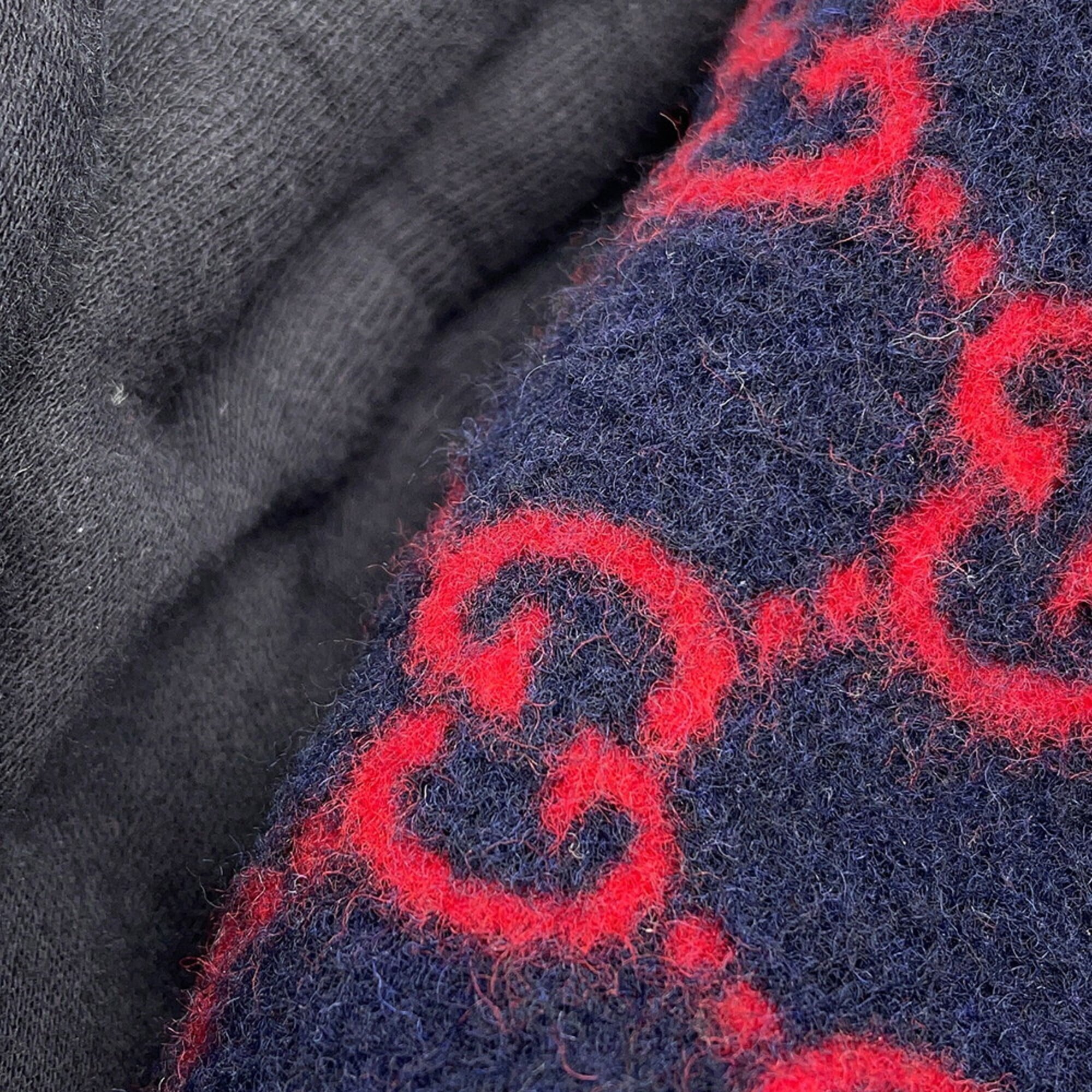 Gucci Navy Red Color Wool Leather Handbag (Pre-Owned)