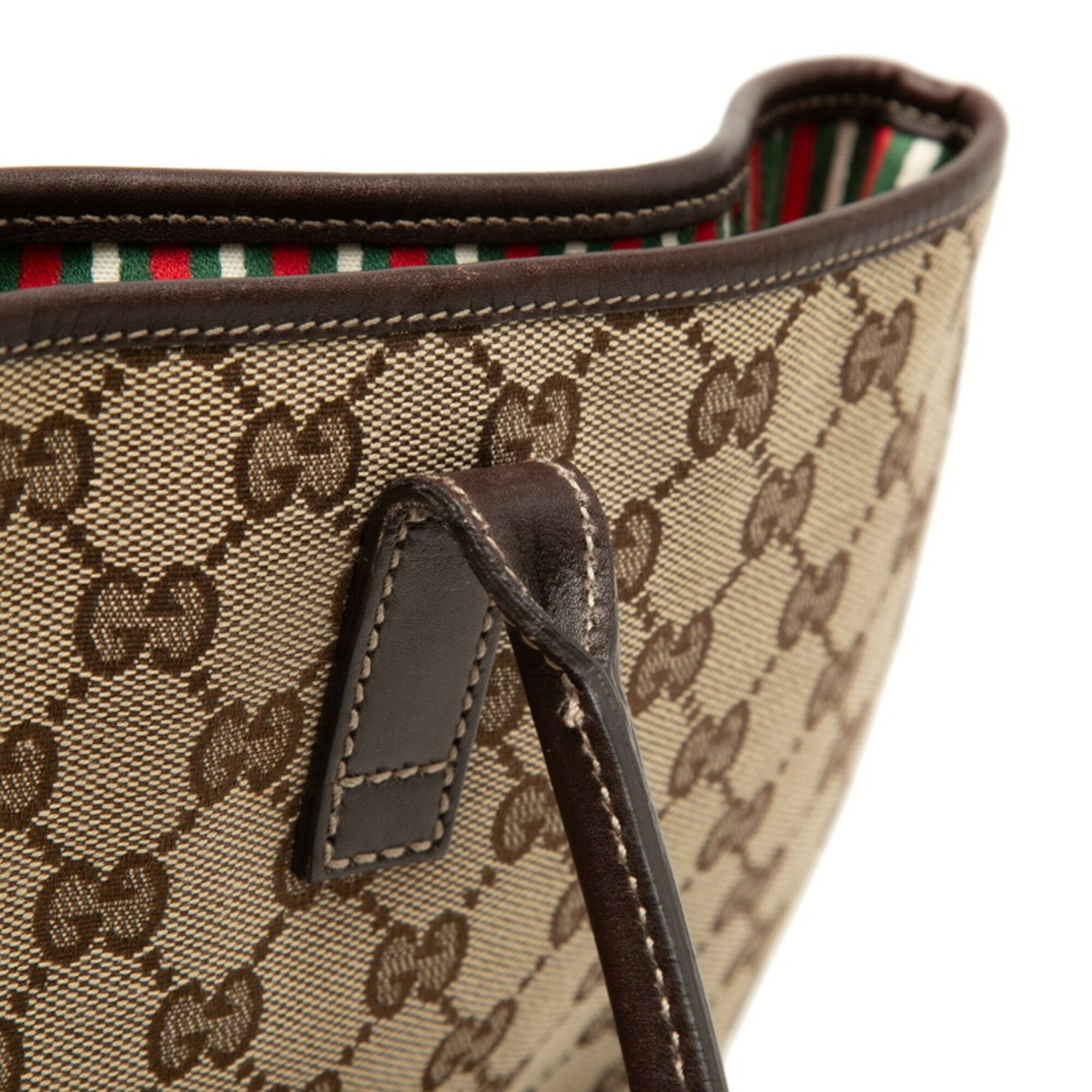 Gucci Beige Brown Canvas Leather Handbag Tote Bag (Pre-Owned)