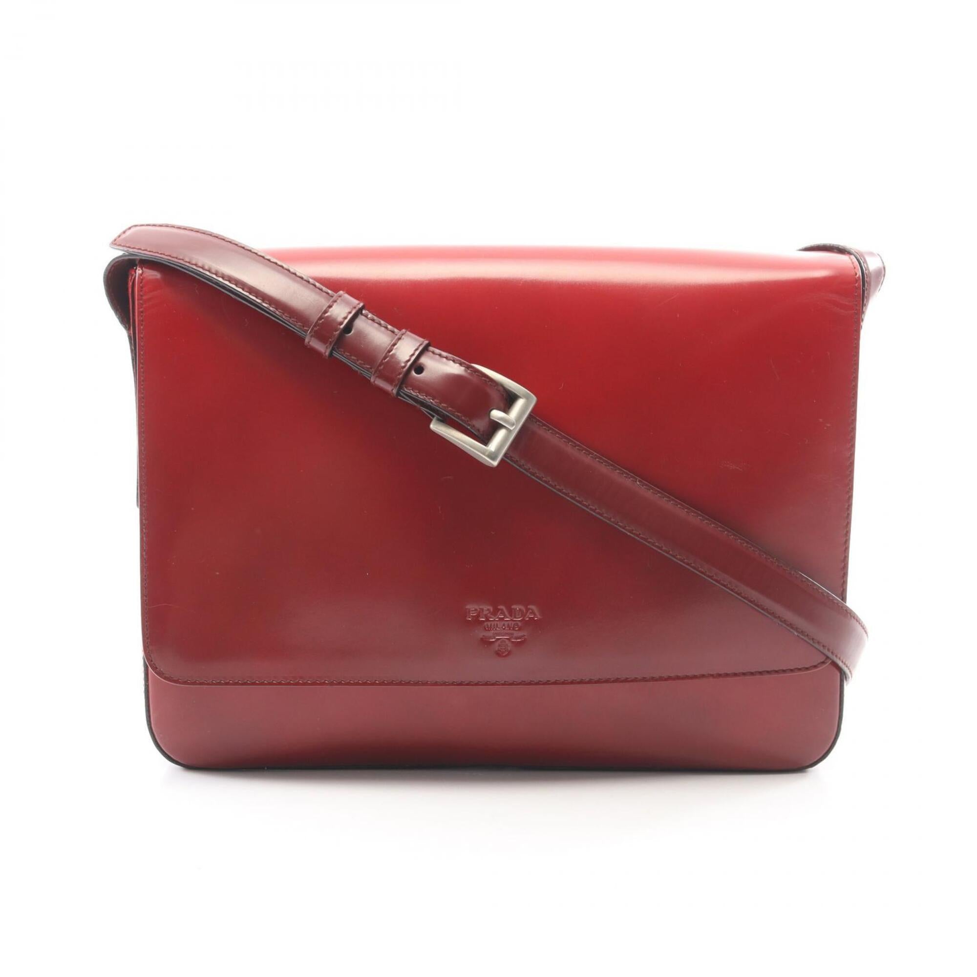 Prada Bordeaux Leather Handbag Shoulder Bag (Pre-Owned)