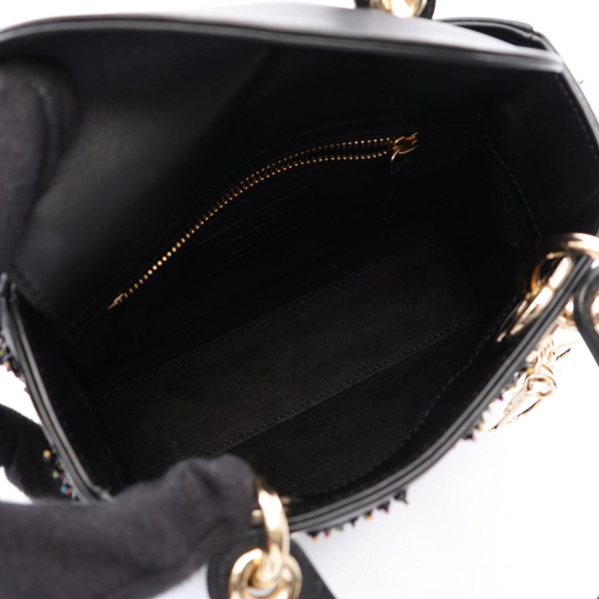 Christian Dior Lady Dior Black Multi-Color Leather Handbag (Pre-Owned)