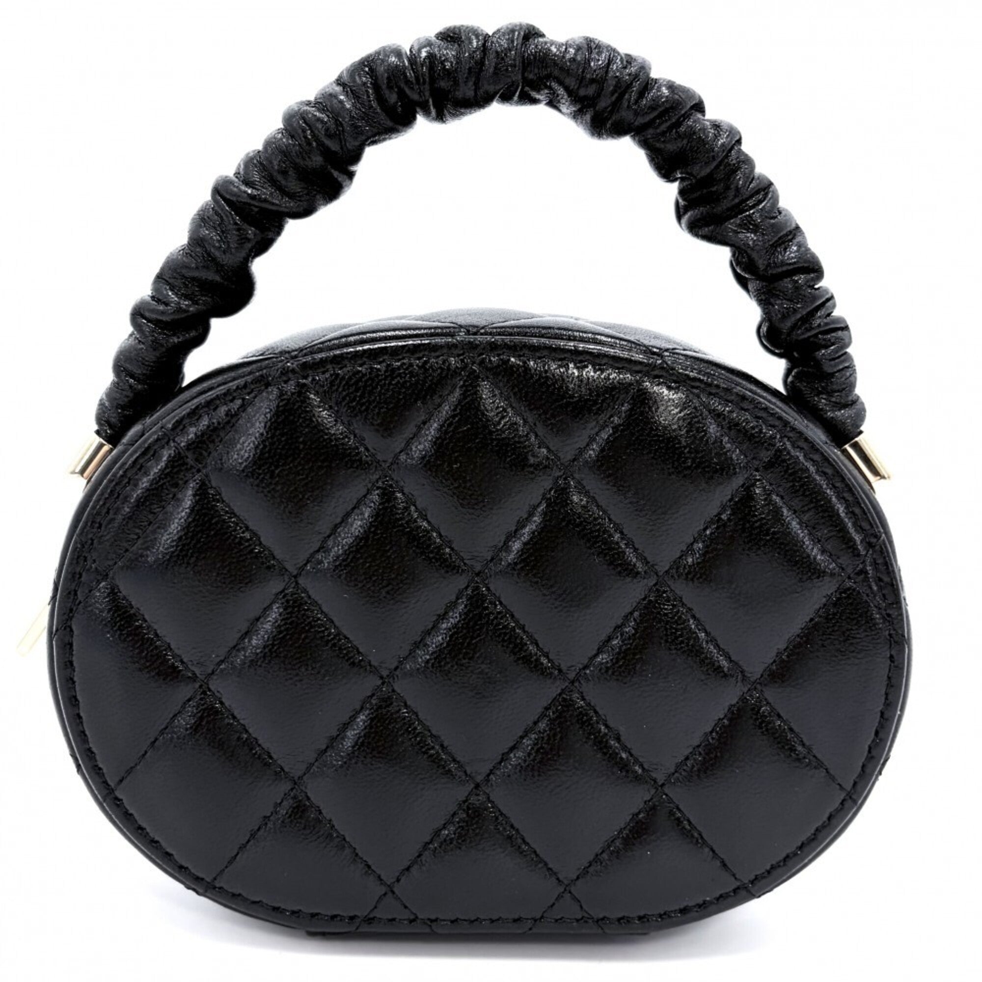 Chanel Matelasse Black Leather Handbag Vanity Bag (Pre-Owned)