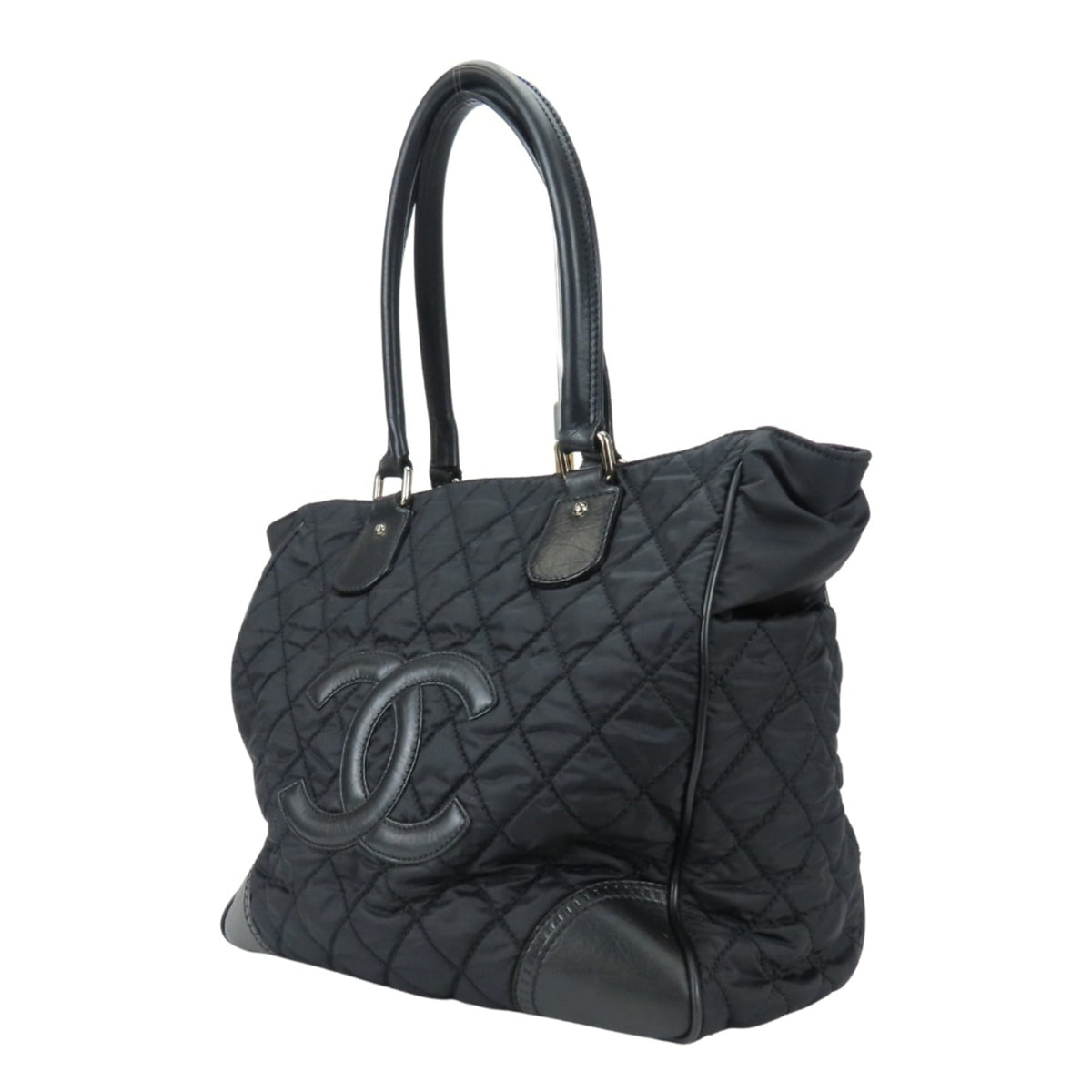 Chanel Matelasse Black Nylon Leather Tote Bag (Pre-Owned)