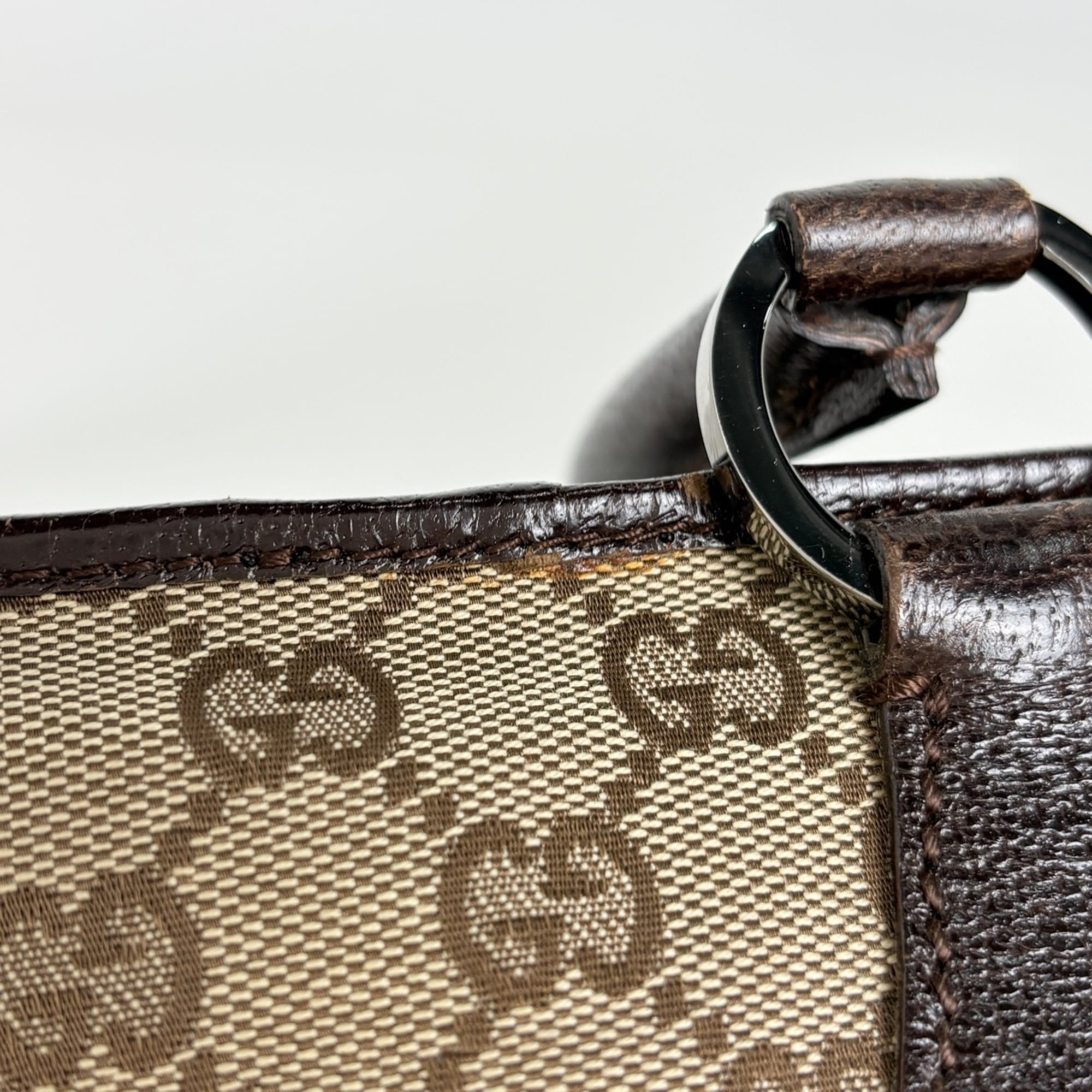 Gucci Gg Canvas Beige Brown Gg Canvas Leather Tote Bag (Pre-Owned)
