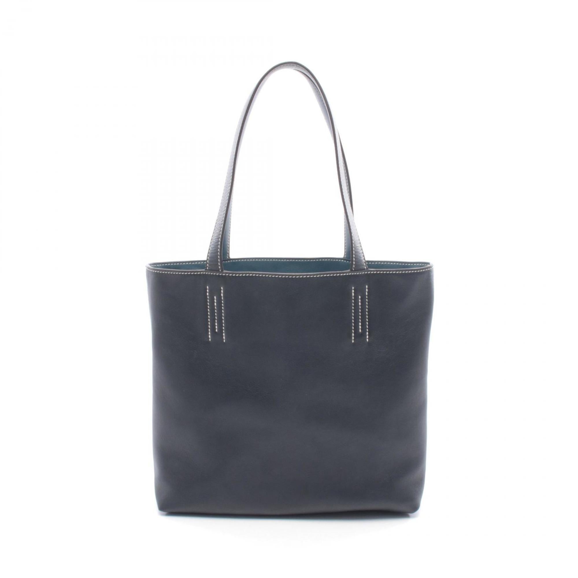 Hermes Blue Navy Leather Handbag Tote Bag (Pre-Owned)