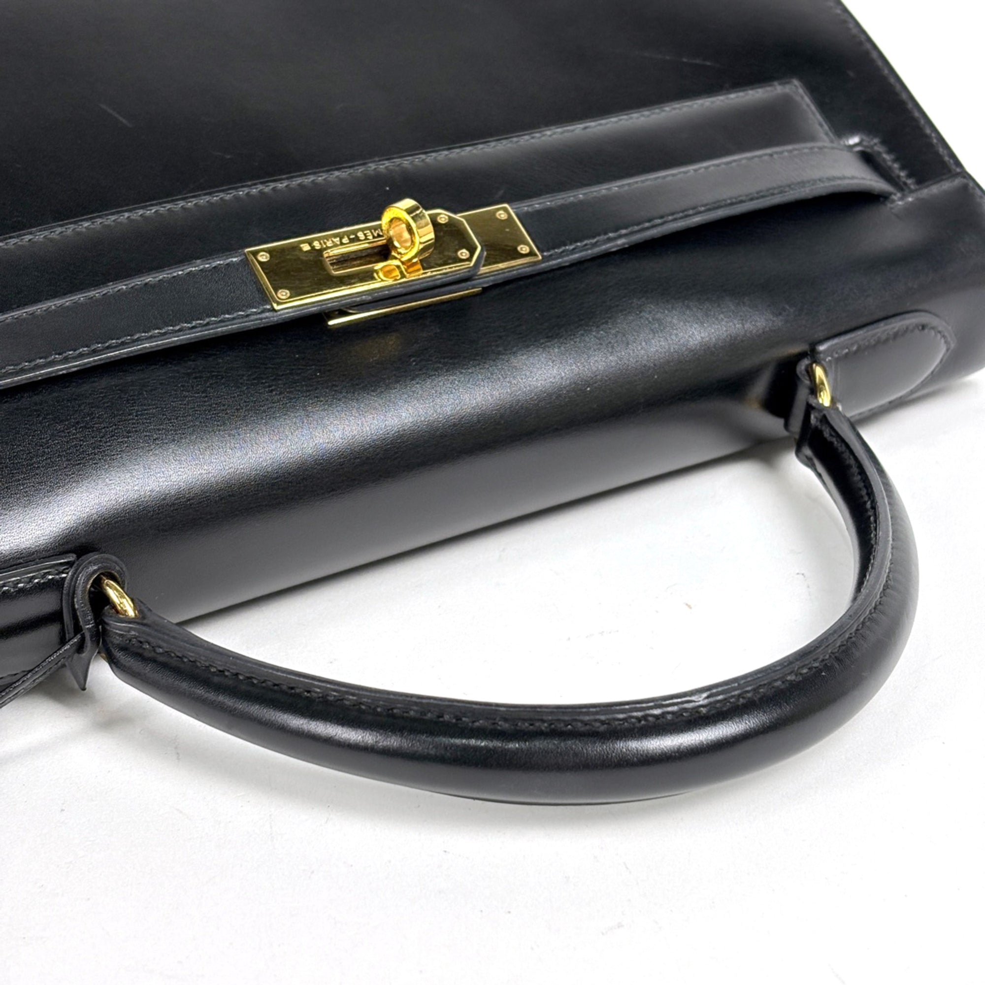 Hermes Kelly Black Box Calf Leather Handbag (Pre-Owned)