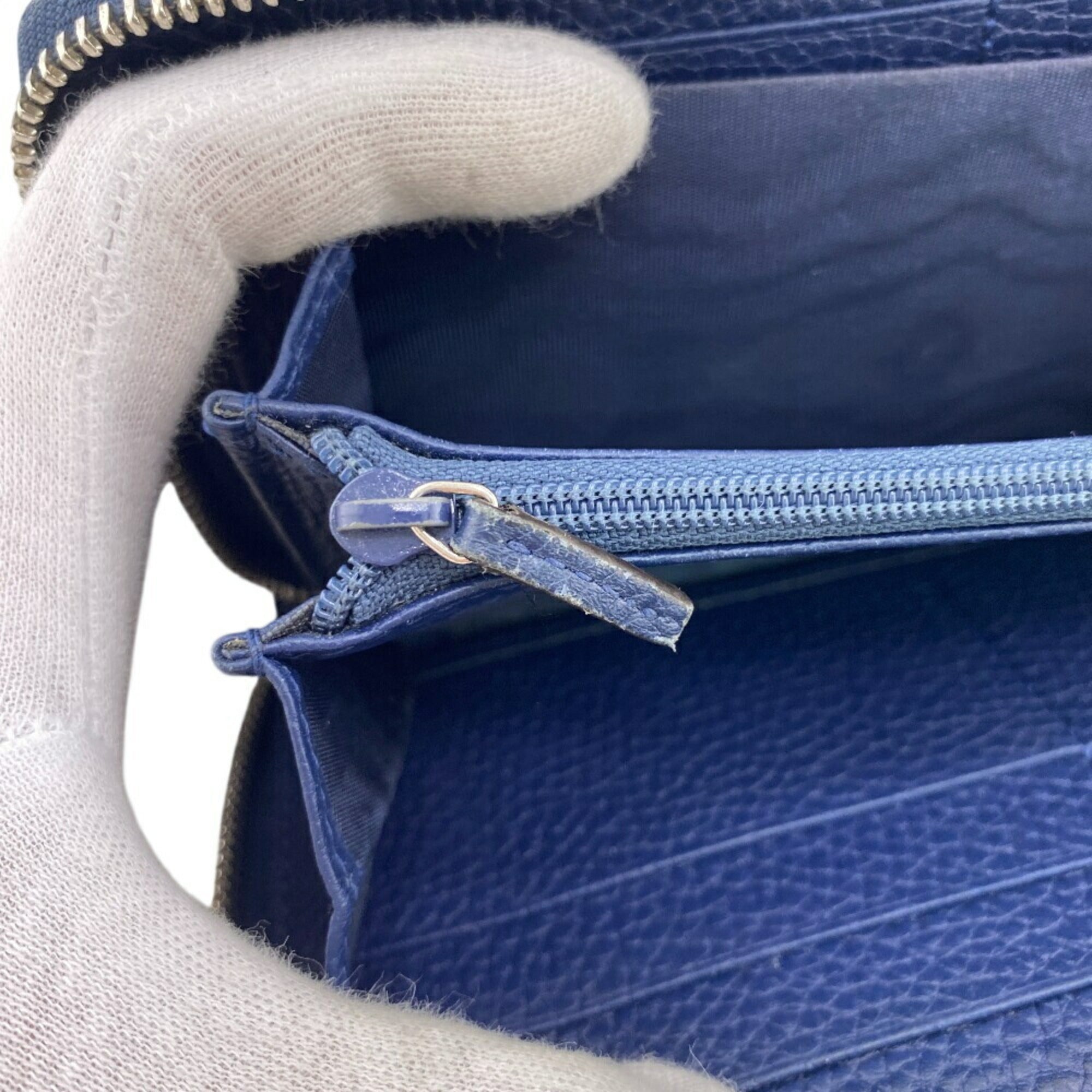 Gucci Navy Leather Long Wallet (Bi-Fold) (Pre-Owned)