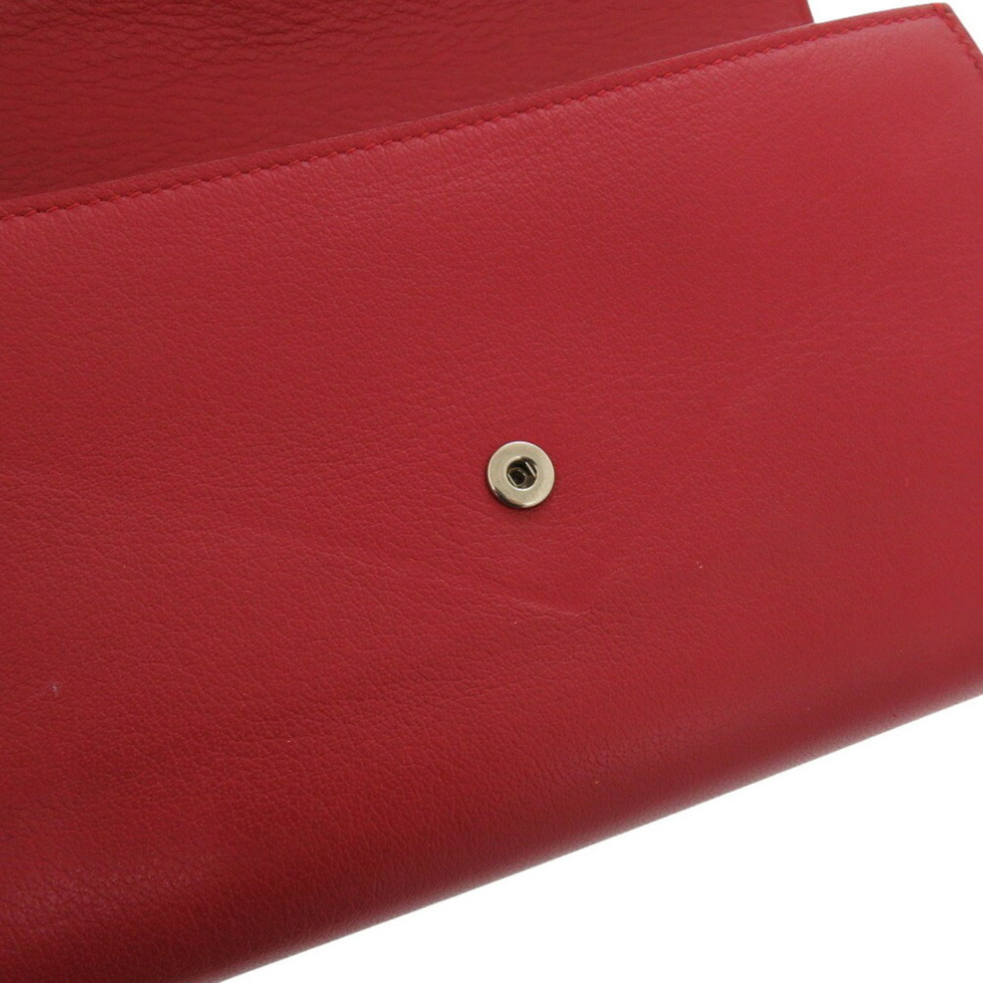 Balenciaga Red Color Leather Long Wallet (Bi-Fold) (Pre-Owned)