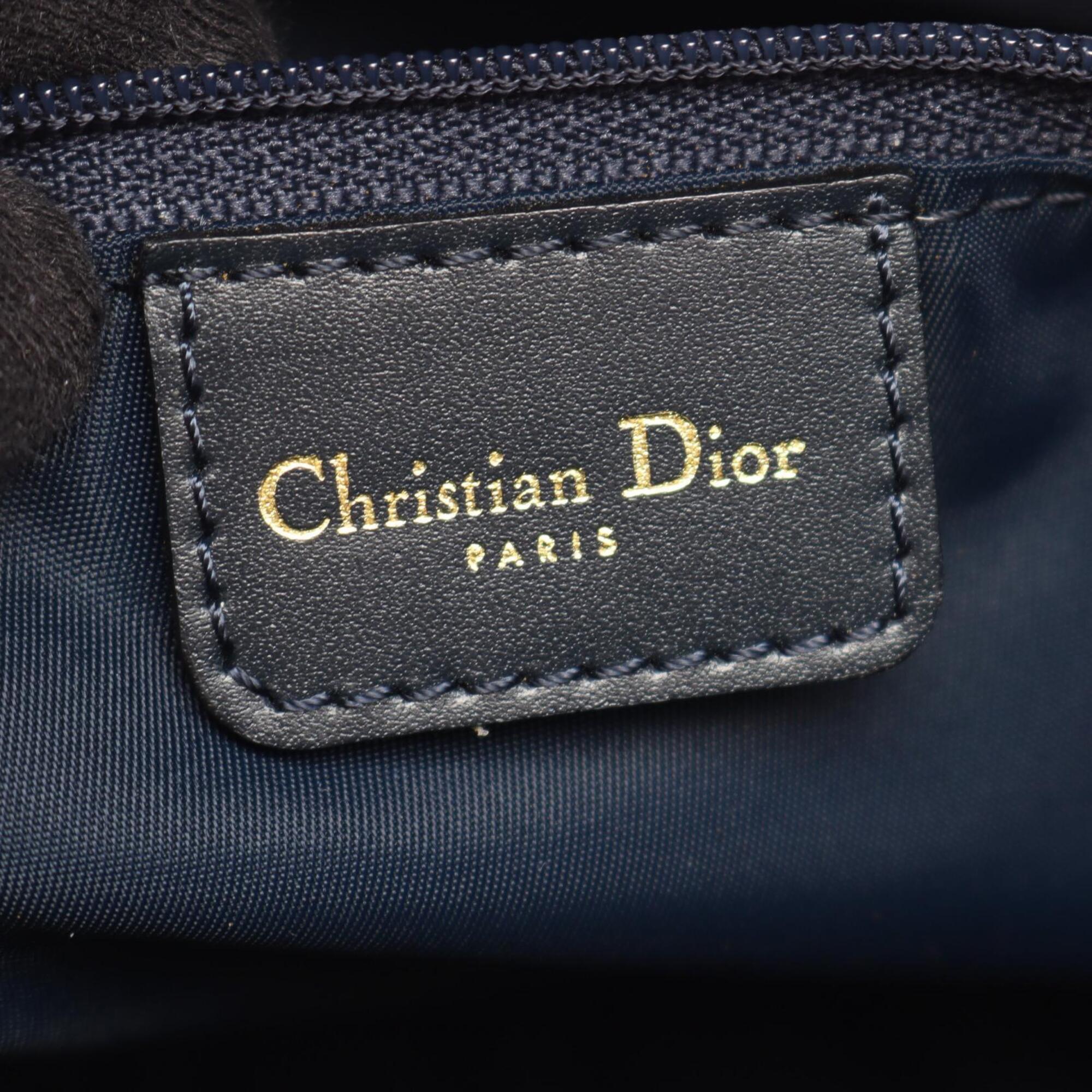 Christian Dior Gray Navy Canvas Leather Handbag Tote Bag (Pre-Owned)