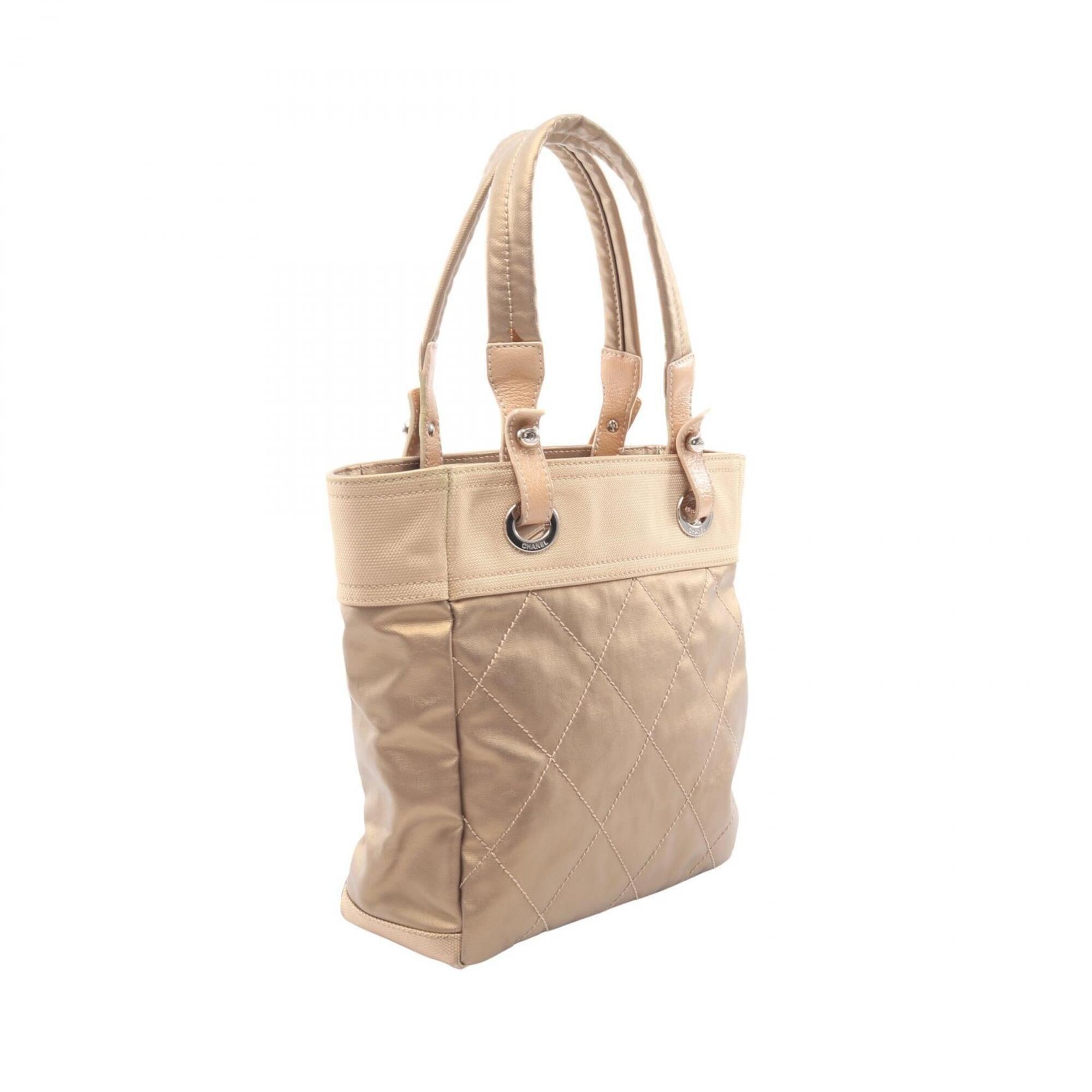 Chanel Gold Coated Canvas Leather Handbag Tote Bag (Pre-Owned)