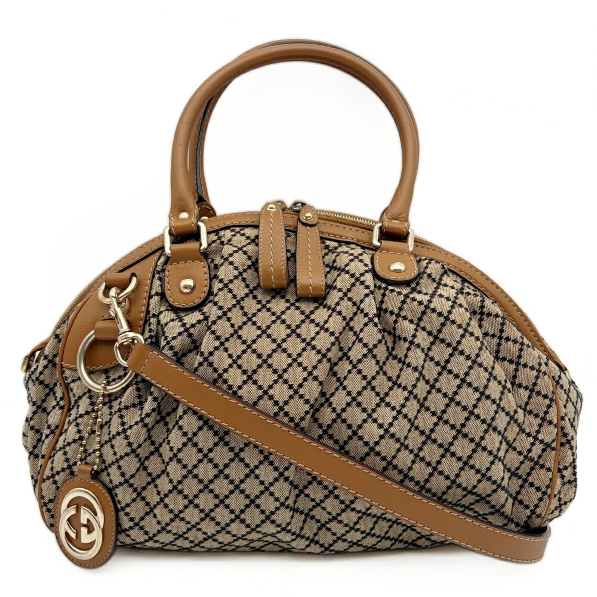 Gucci Brown Canvas Leather Shoulder Bag (Pre-Owned)