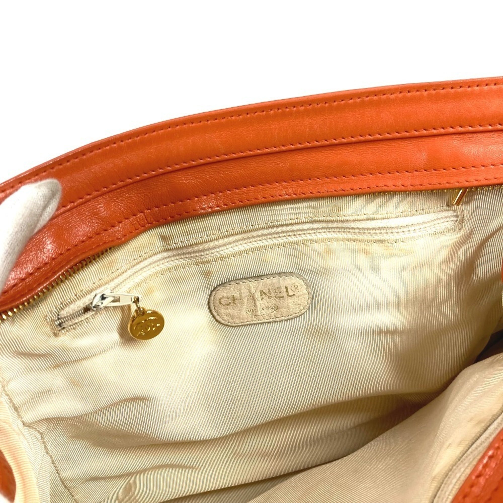 Chanel Orange Leather Shoulder Bag Tote Bag (Pre-Owned)