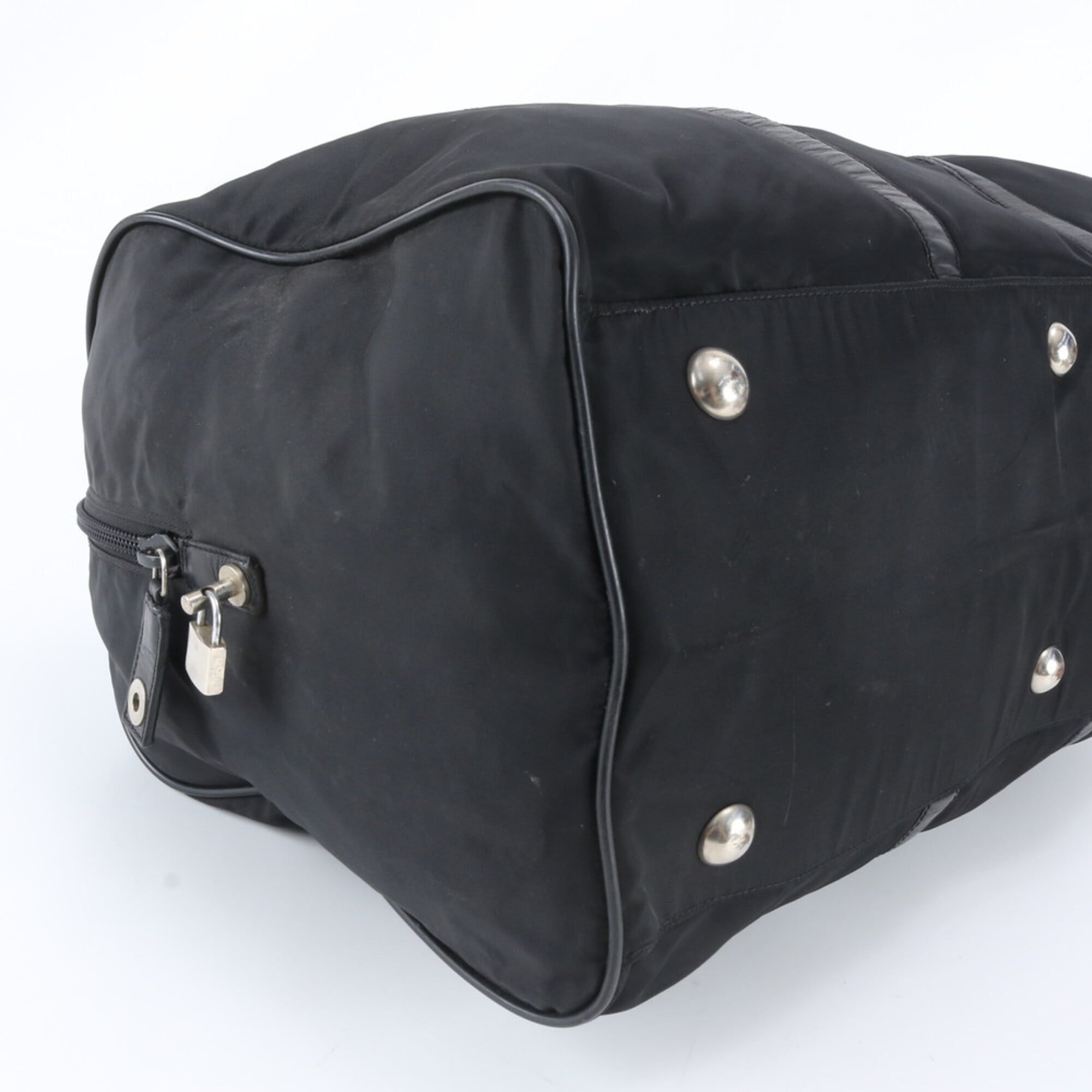 Prada Black Nylon Leather Boston Bag Tote Bag (Pre-Owned)