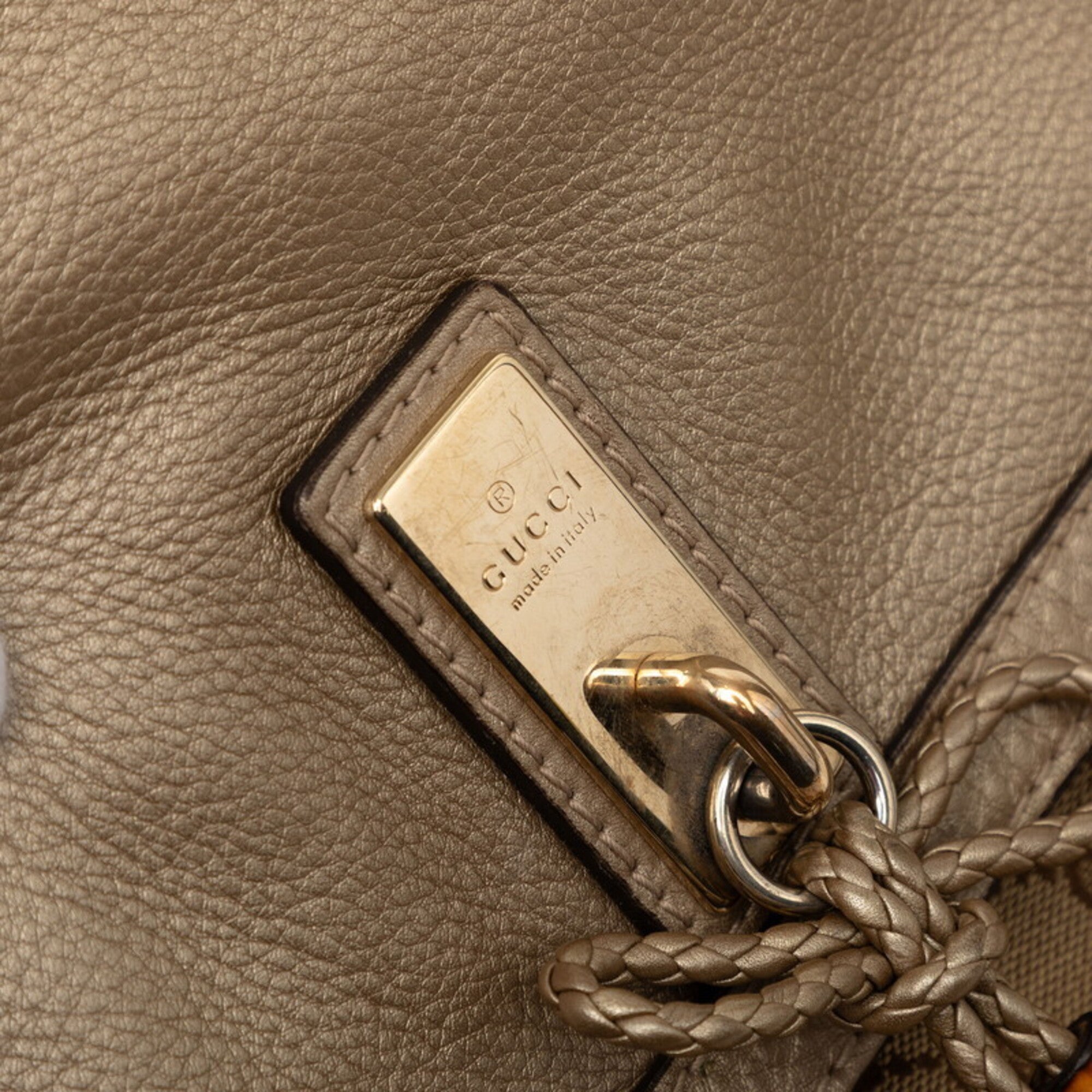 Gucci Beige Gold Canvas Leather Handbag Shoulder Bag (Pre-Owned)