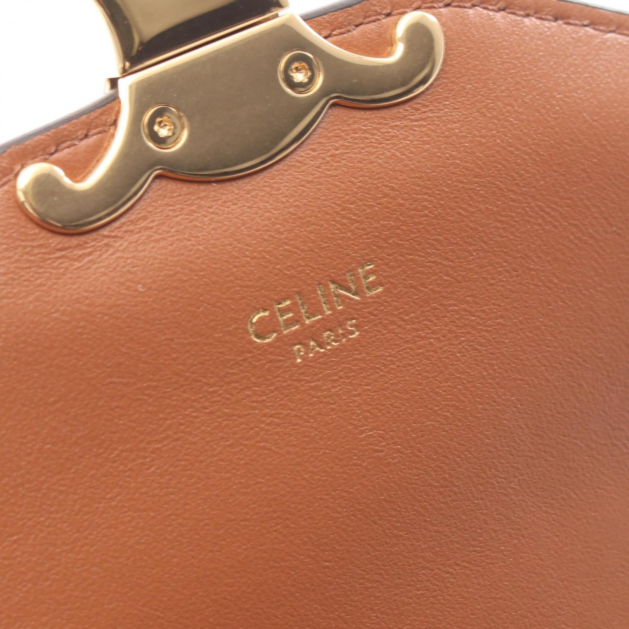 Celine Brown White Pvc Coated Canvas Leather Shoulder Bag (Pre-Owned)