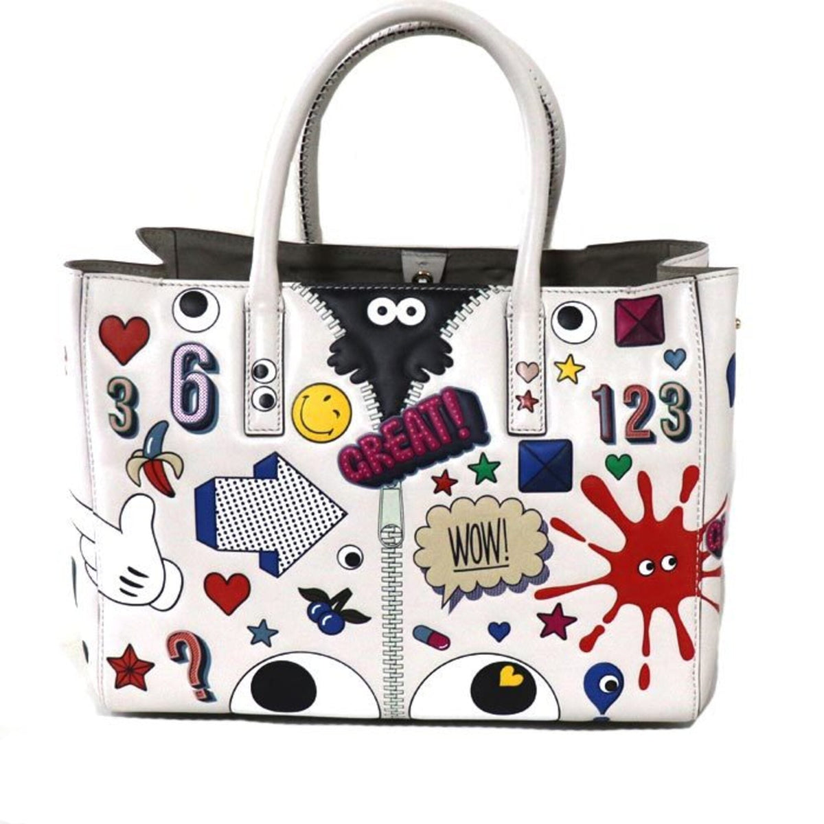 Anya Hindmarch Multi-Color White Leather Tote Bag (Pre-Owned)