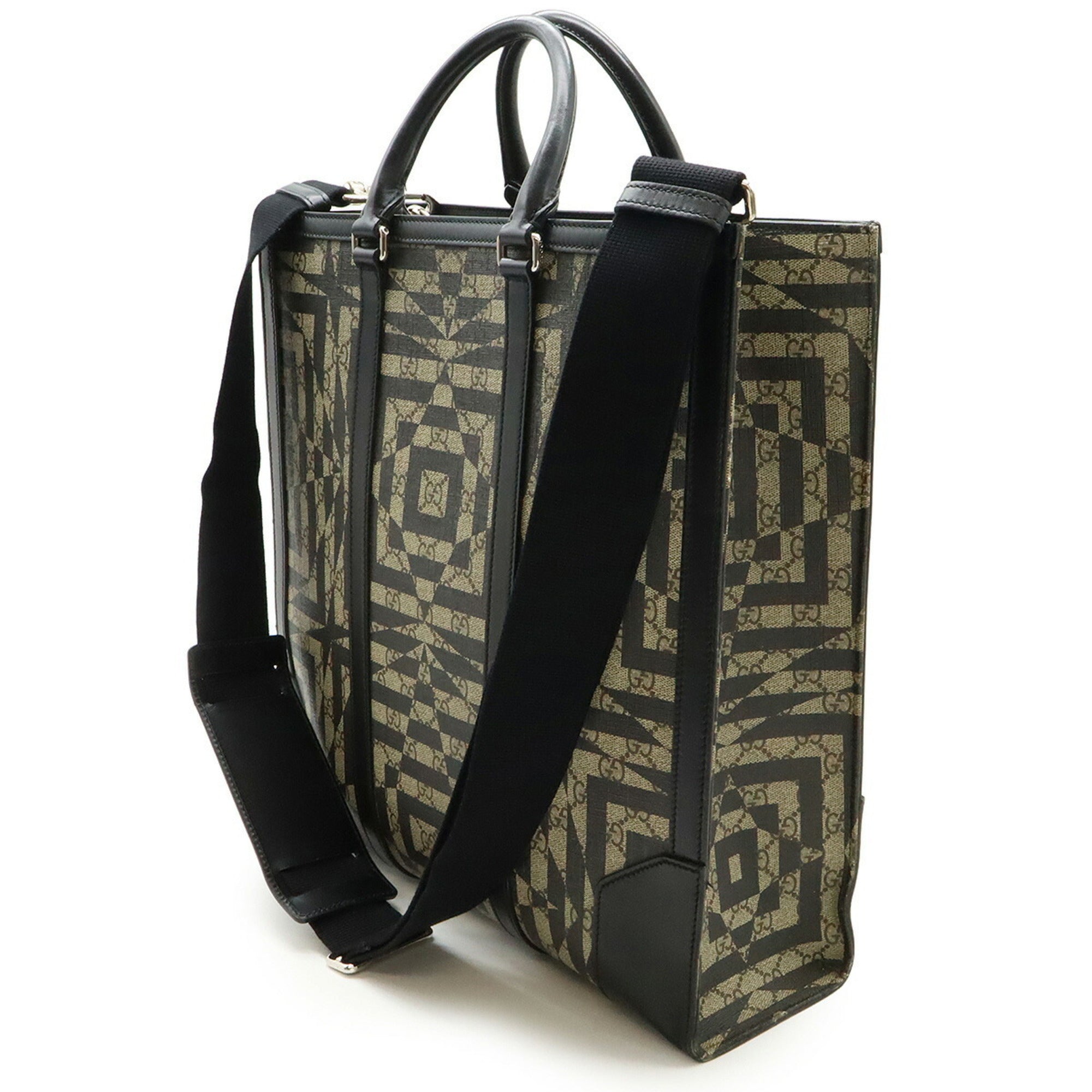 Gucci Beige Black Pvc Leather Shoulder Bag Tote Bag (Pre-Owned)