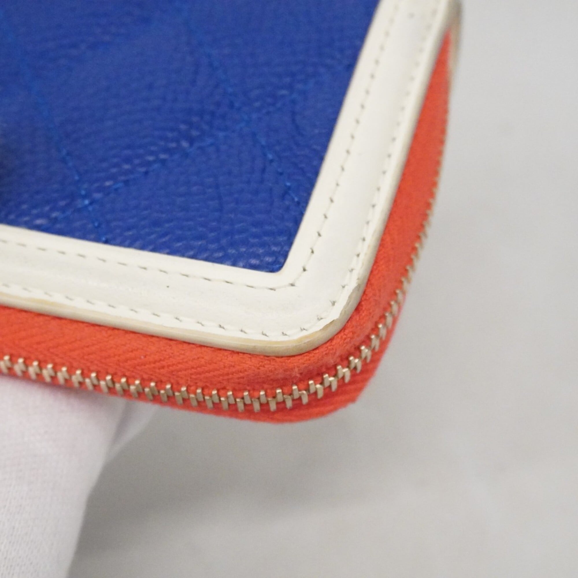 Chanel Blue Red Color White Grained Calfskin Coin Purse/Coin Case (Pre-Owned)
