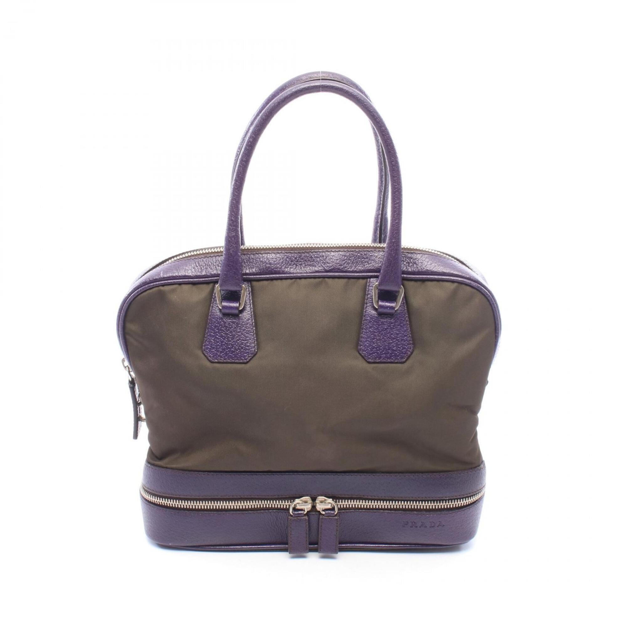 Prada Khaki Purple Nylon Leather Handbag (Pre-Owned)