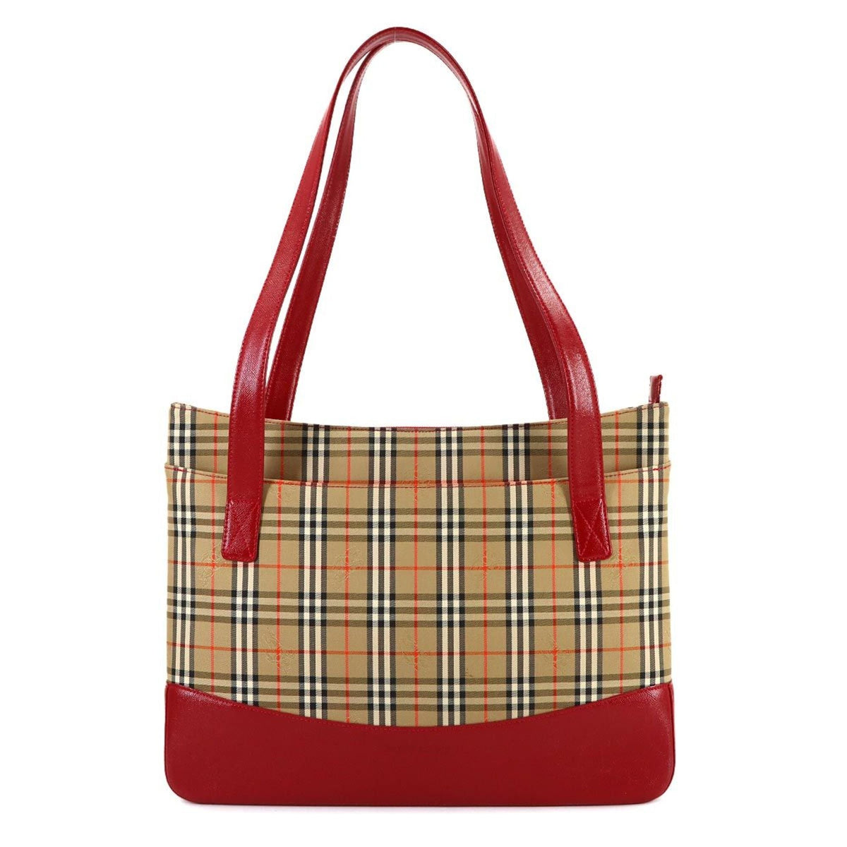 Burberry Brown Red Color Canvas Leather Handbag Tote Bag (Pre-Owned)