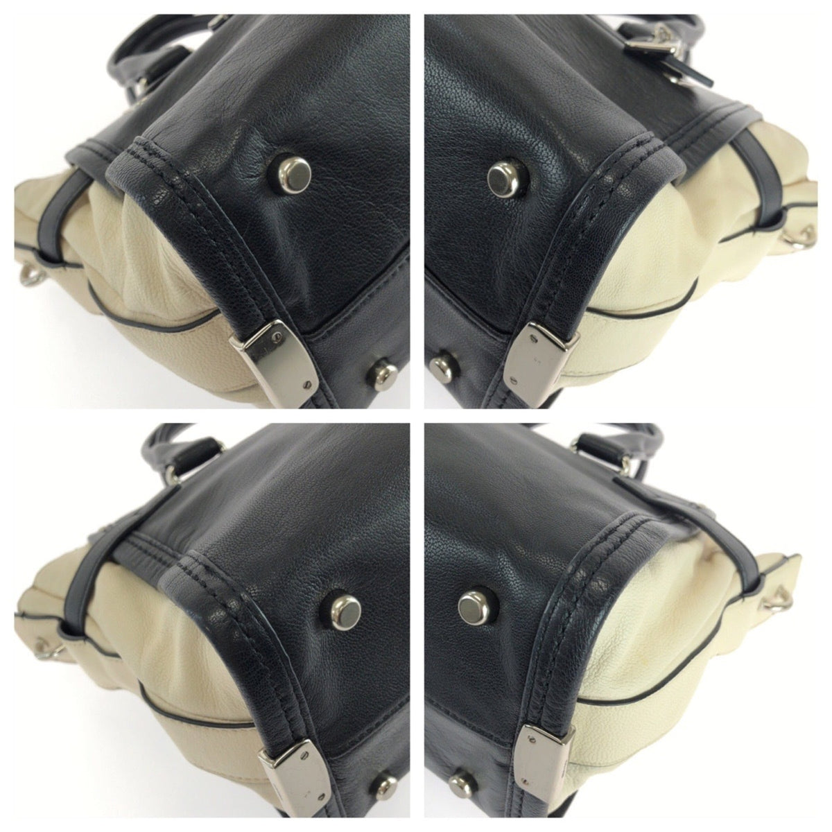 Coach Black White Leather Handbag Shoulder Bag (Pre-Owned)