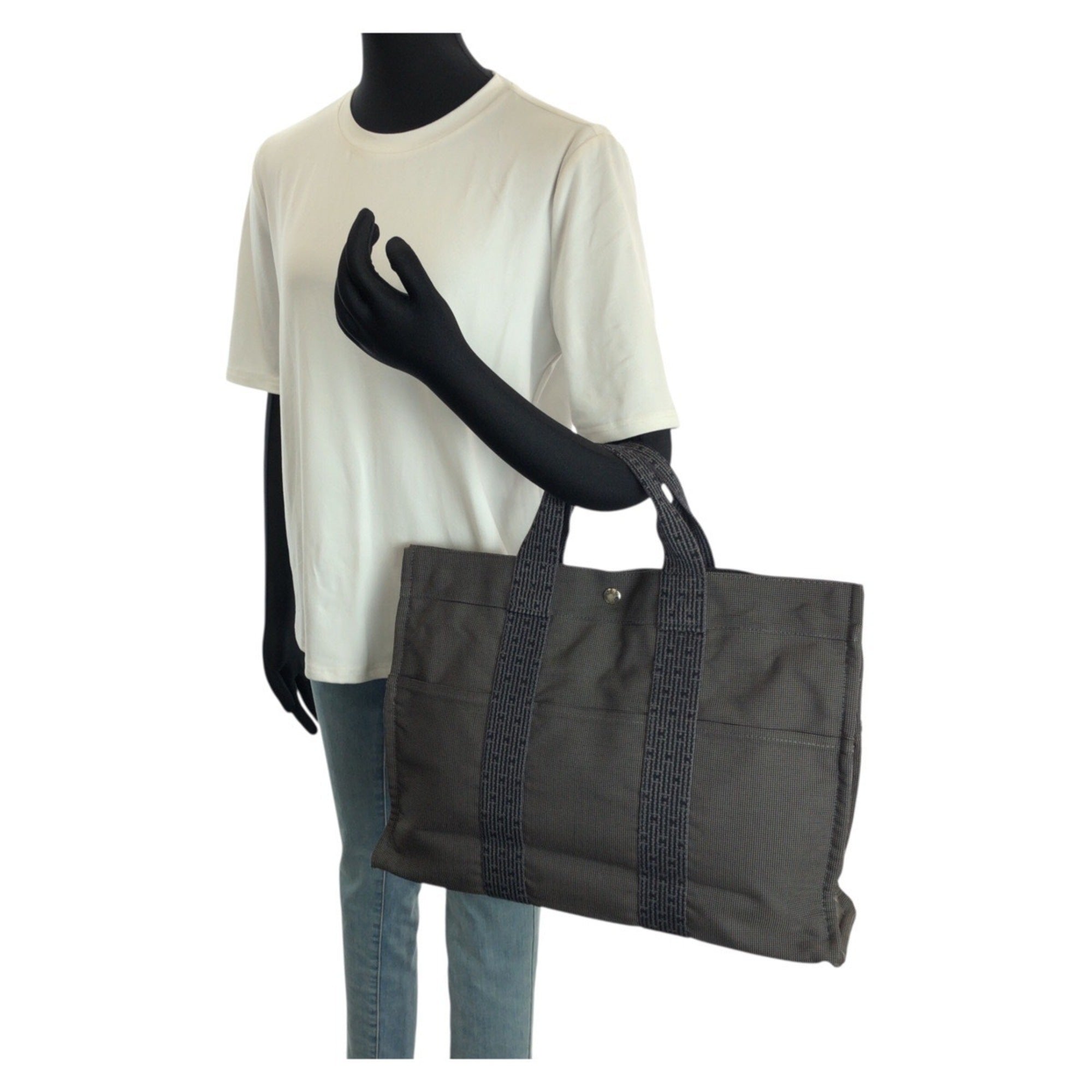 Hermes Gray Polyamide Polyester Handbag Tote Bag (Pre-Owned)