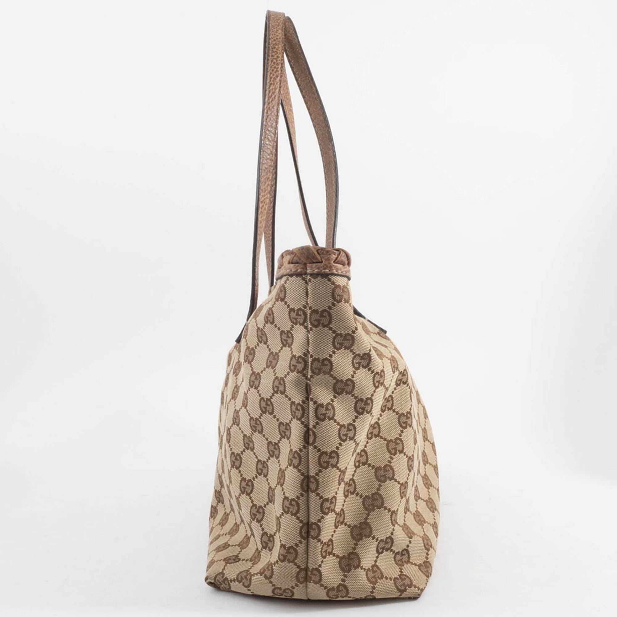 Gucci Gg Canvas Beige Brown Gg Canvas Leather Tote Bag (Pre-Owned)