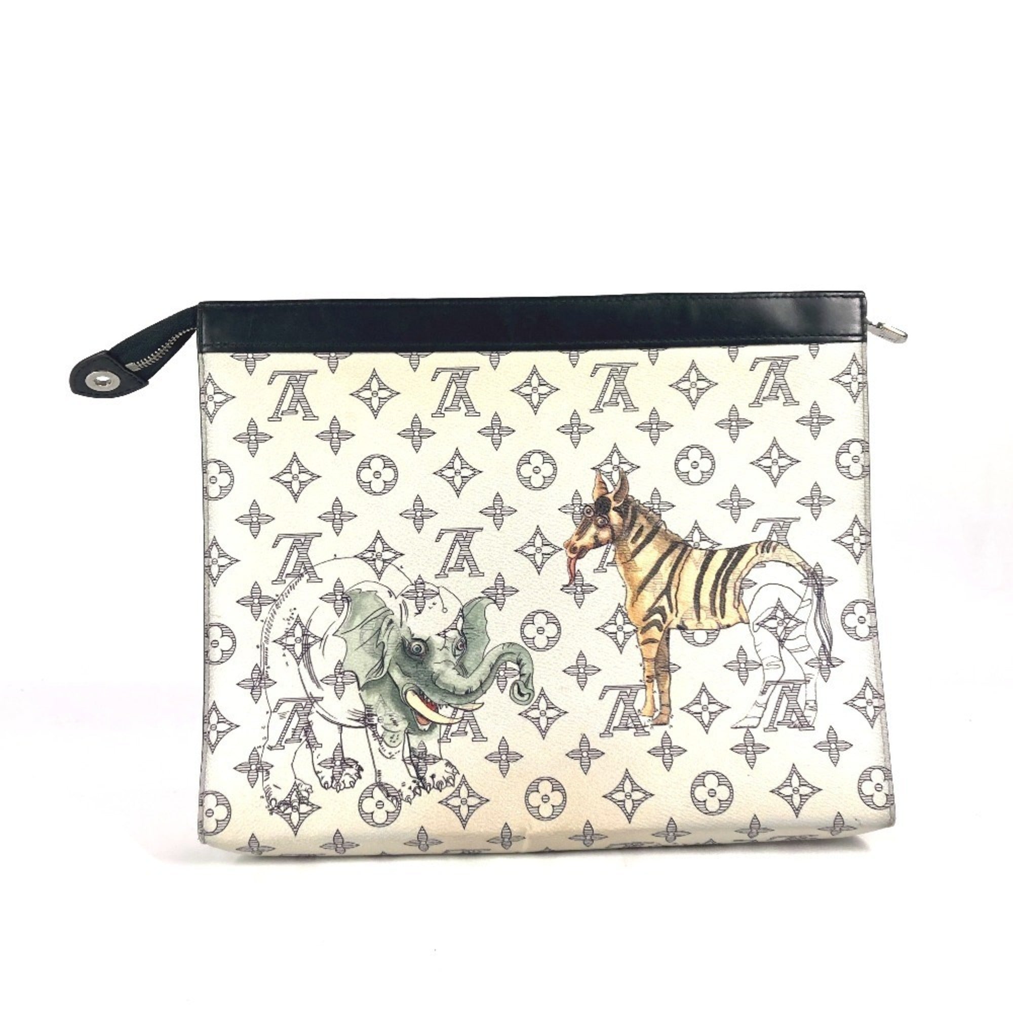 Louis Vuitton Navy White Leather Clutch Bag Pochette Pouch (Pre-Owned)