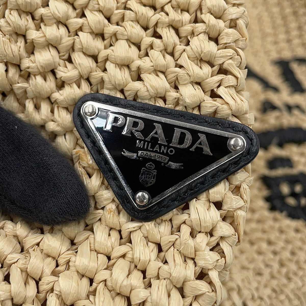 Prada Silver Raffia Handbag Tote Bag (Pre-Owned)