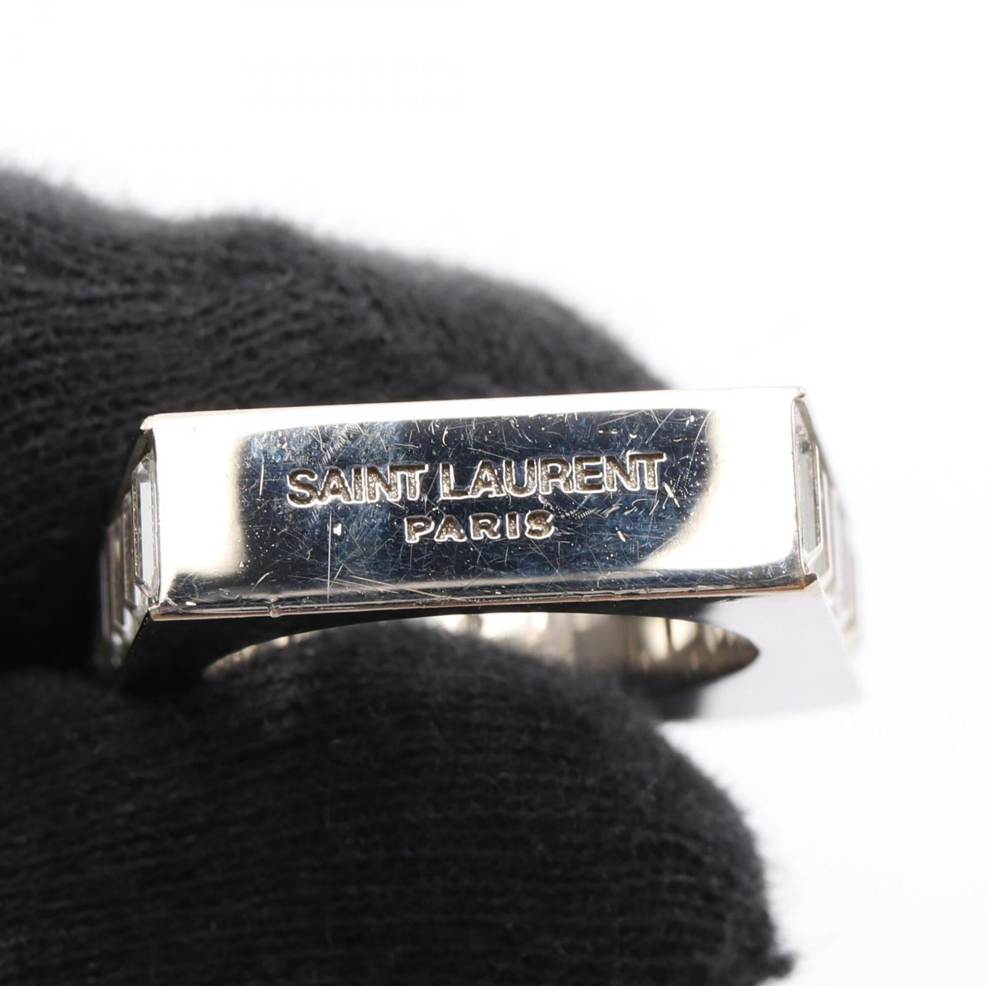 Yves Saint Laurent Silver Clear Rhinestone Stainless Steel Band Ring (Pre-Owned)