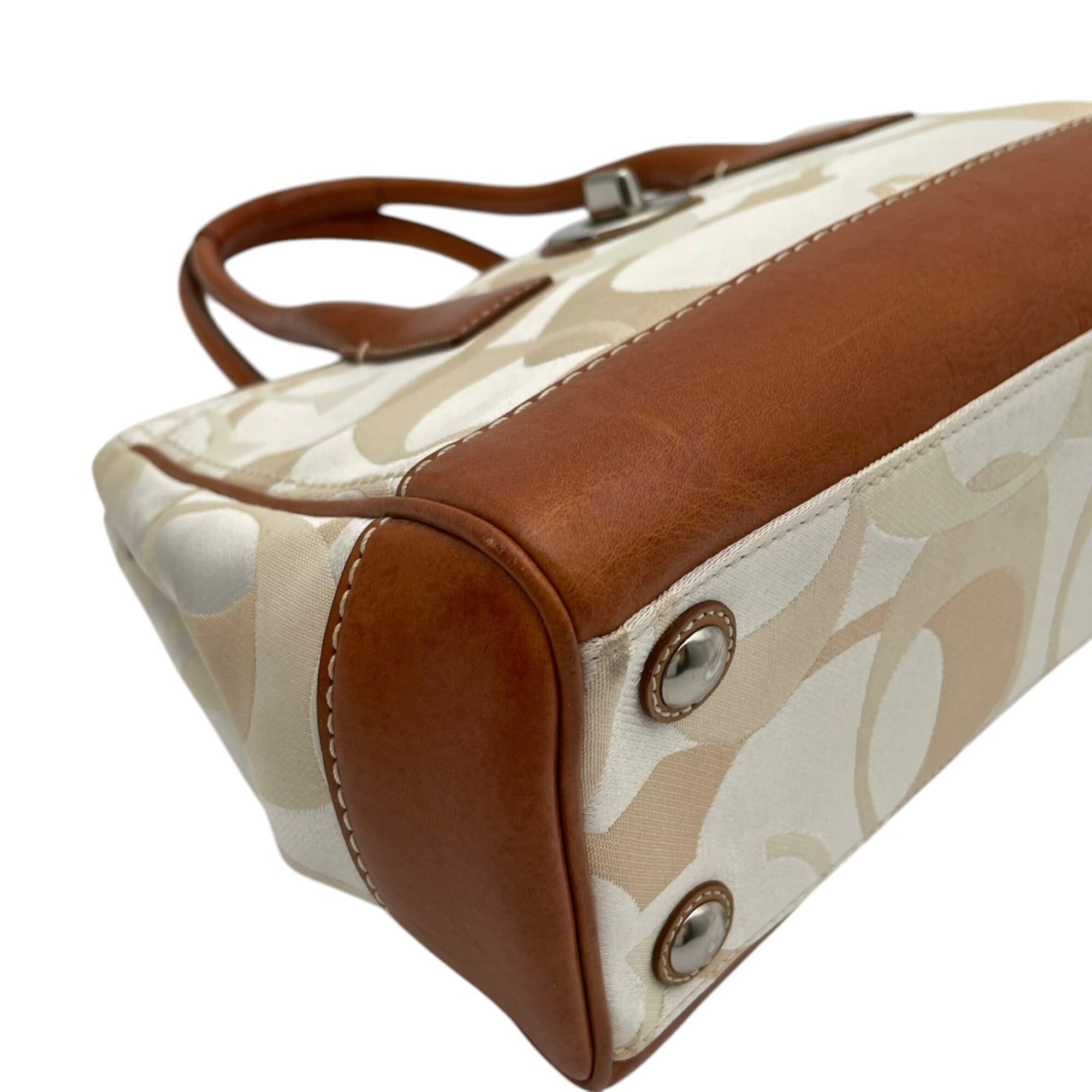 Coach Ivory Canvas Leather Handbag Tote Bag (Pre-Owned)