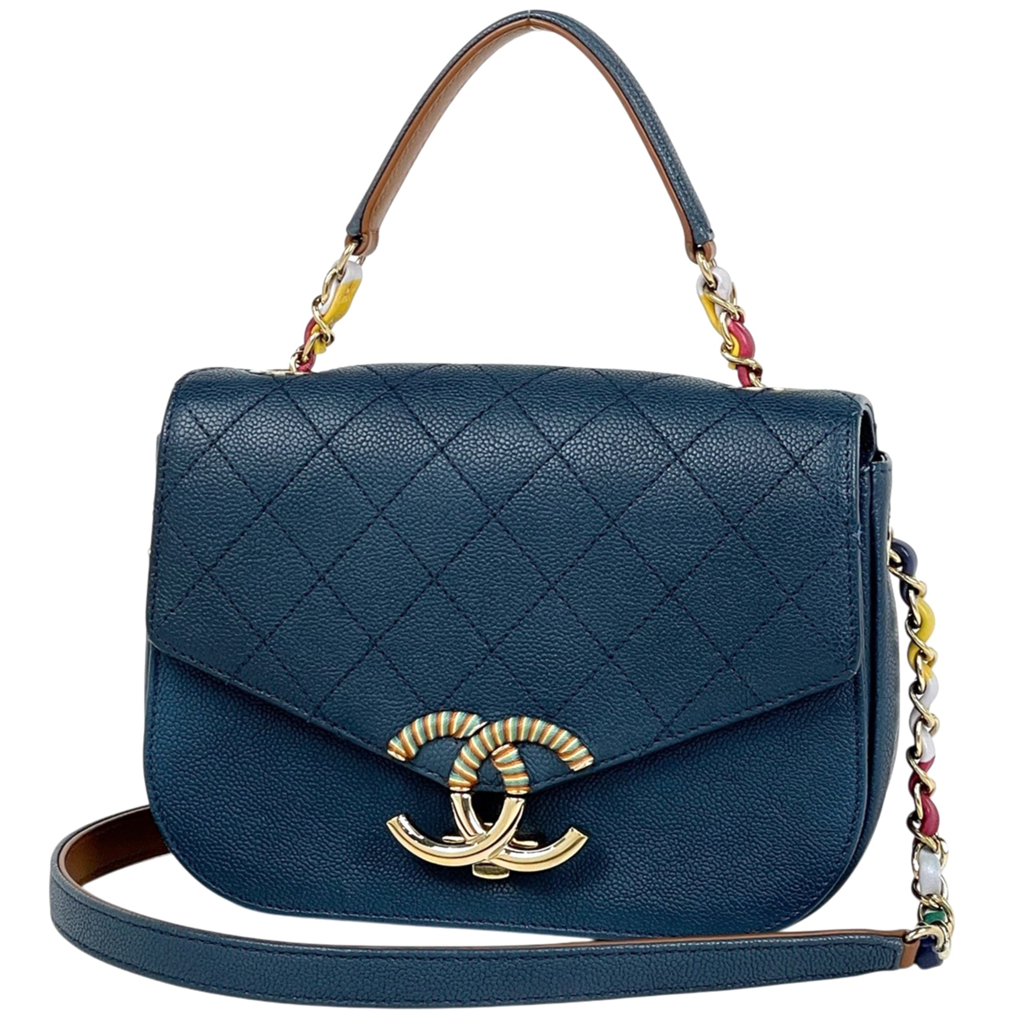 Chanel Blue Grained Calfskin Shoulder Bag (Pre-Owned)