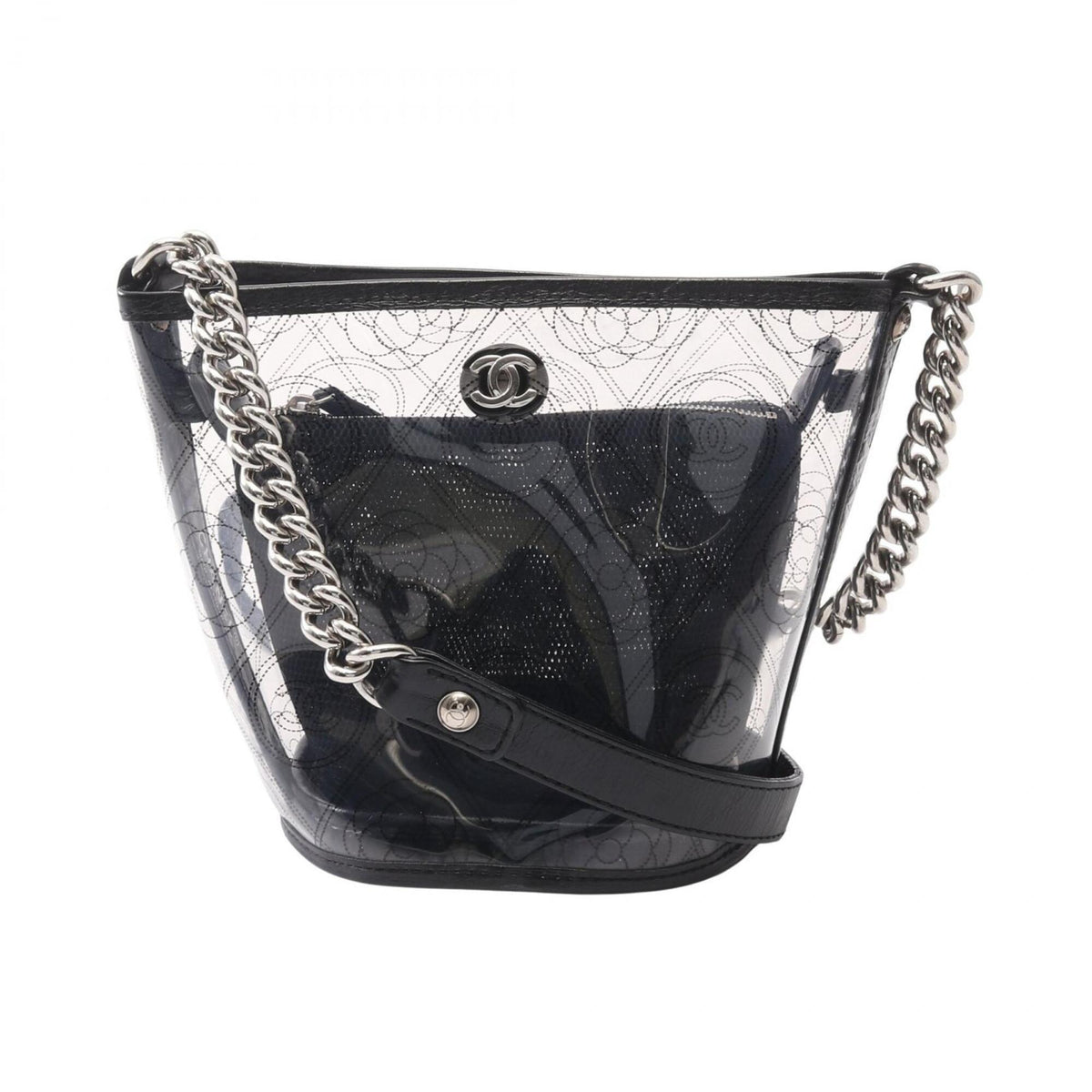 Chanel Black Clear Vinyl Leather Handbag Shoulder Bag (Pre-Owned)