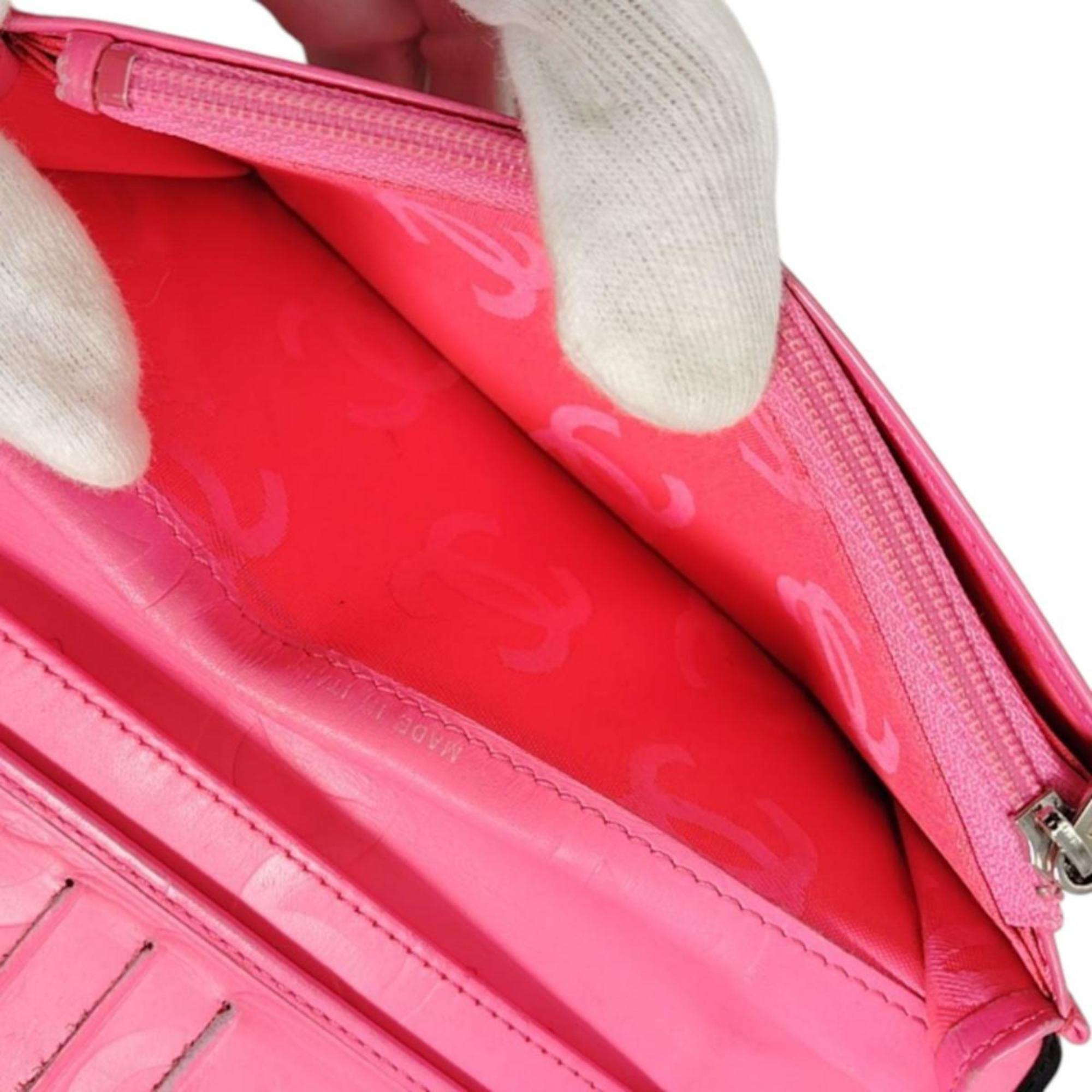 Chanel Black Pink Leather Long Wallet (Bi-Fold) (Pre-Owned)