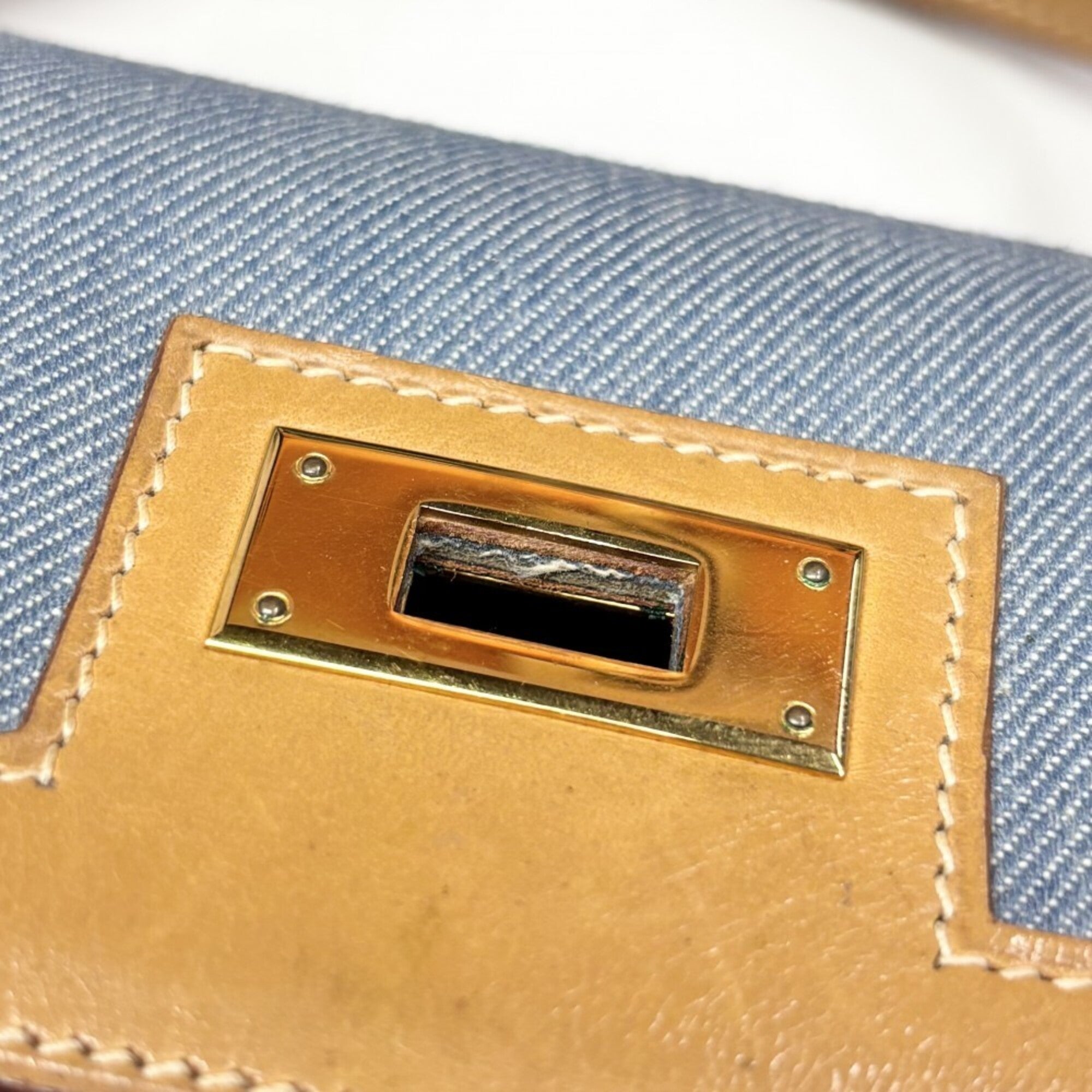 Hermes Black Brown Light Blue White Denim Handbag Shoulder Bag (Pre-Owned)