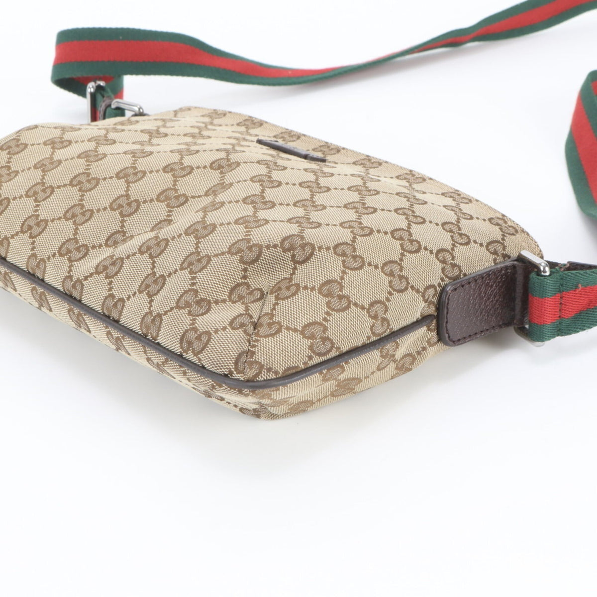 Gucci Brown Leather Canvas Messenger Bag Shoulder Bag (Pre-Owned)