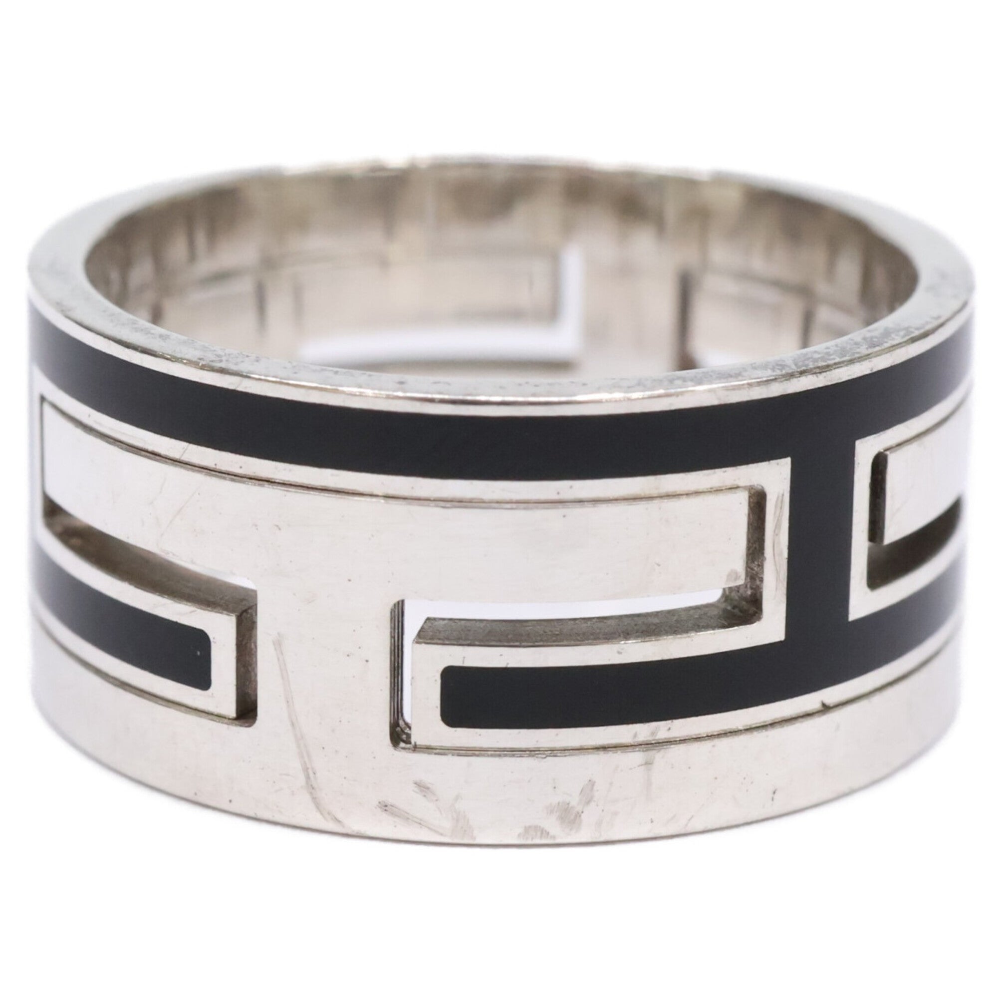Hermes Silver Black Silver 925 Band Ring (Pre-Owned)