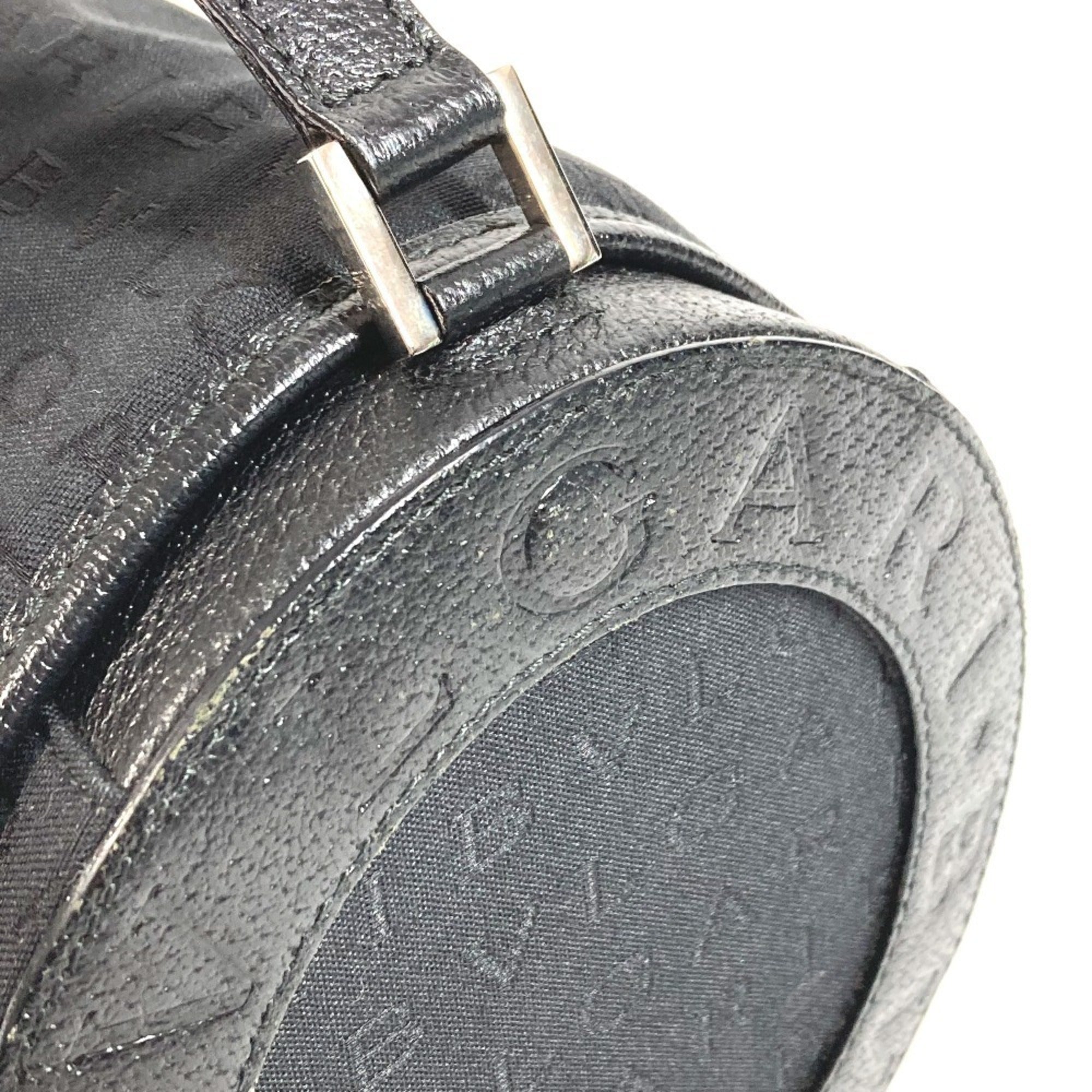 Bvlgari Black Leather Canvas Handbag Shoulder Bag (Pre-Owned)