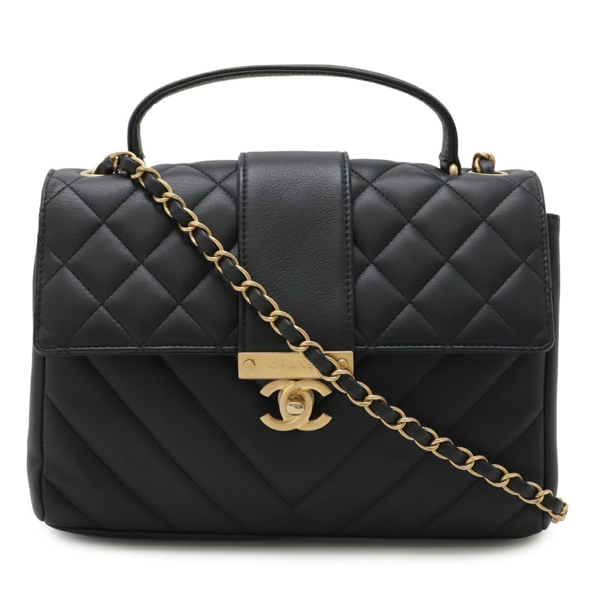 Chanel Matelasse Black Leather Handbag Shoulder Bag (Pre-Owned)