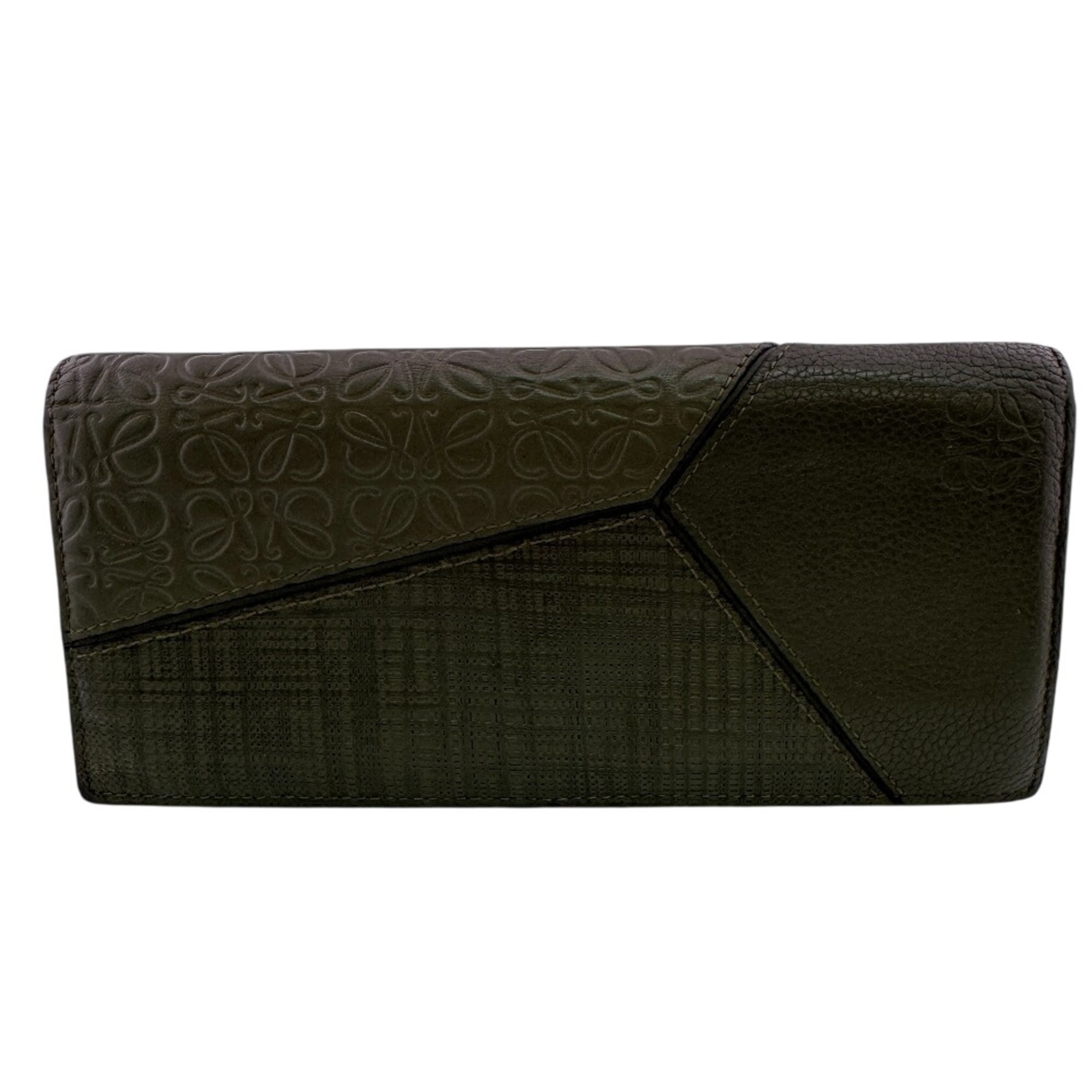 Loewe Black Green Khaki Leather Long Wallet (Bi-Fold) (Pre-Owned)