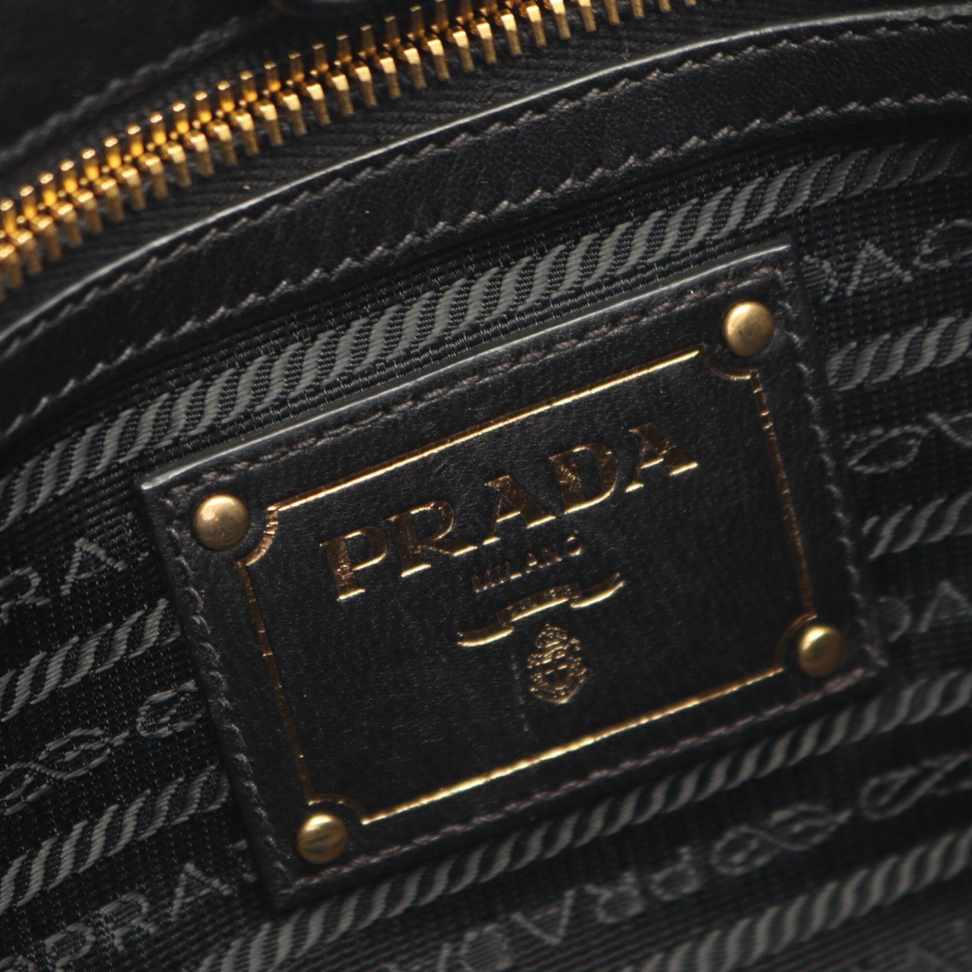 Prada Black Nylon Leather Handbag Tote Bag (Pre-Owned)