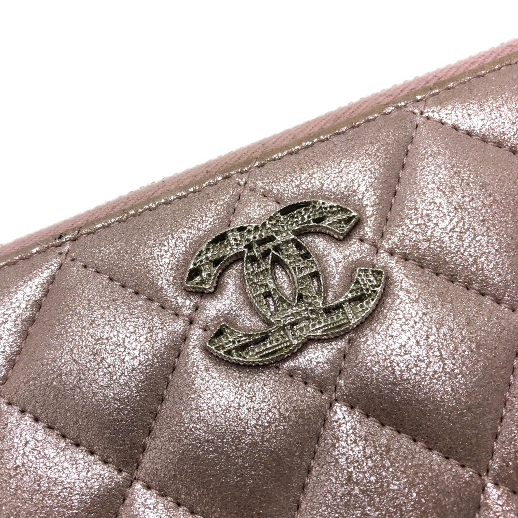 Chanel Pink Leather Long Wallet (Bi-Fold) (Pre-Owned)