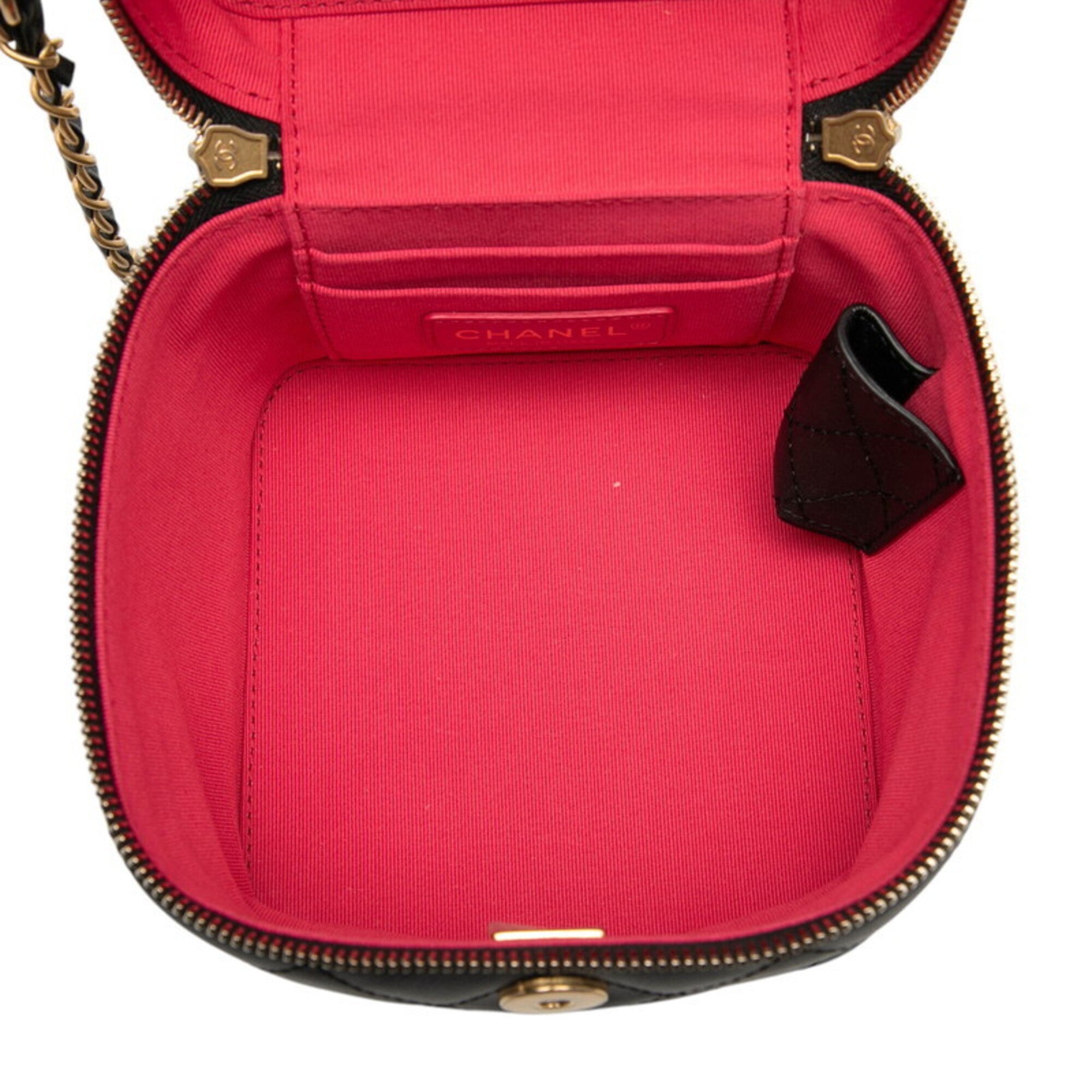 Chanel Black Leather Shoulder Bag Vanity Bag (Pre-Owned)