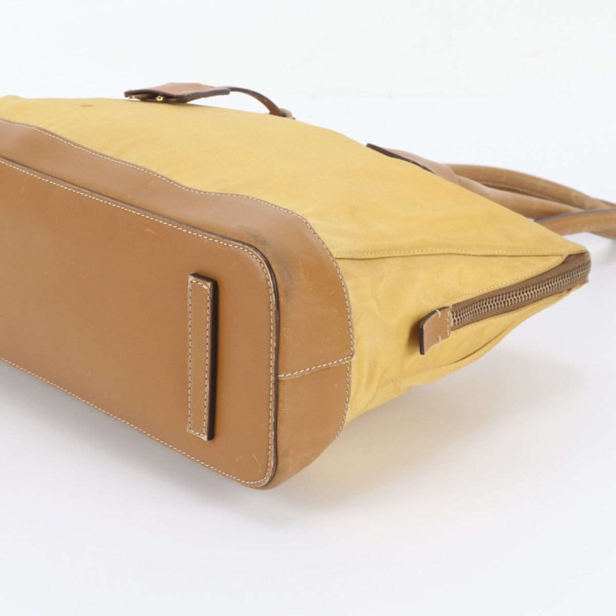 Prada Brown Yellow Leather Nylon Tote Bag (Pre-Owned)
