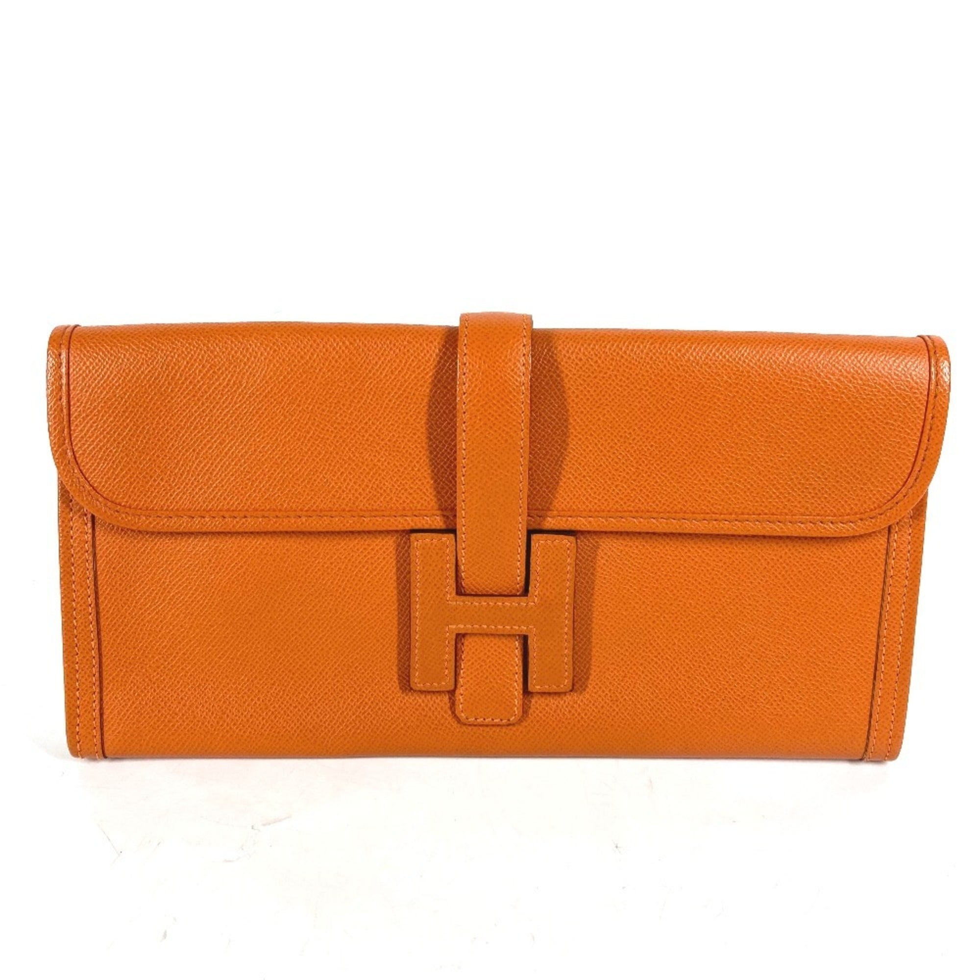 Hermes Jige Orange Epsom Leather Clutch Bag (Pre-Owned)