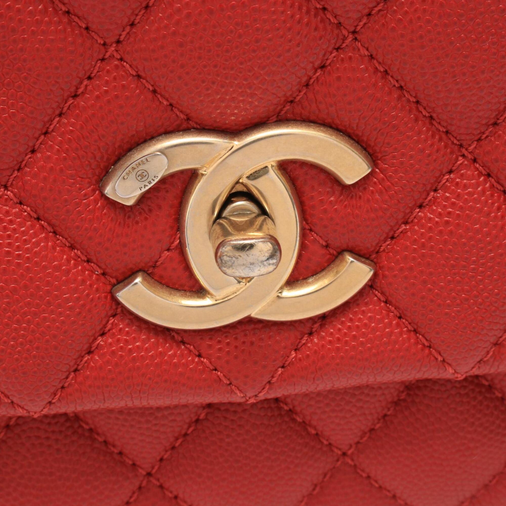 Chanel Matelasse Red Color Grained Calfskin Handbag (Pre-Owned)