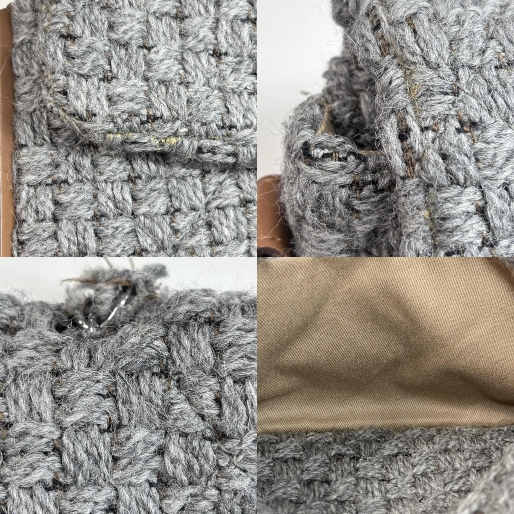 Chanel Gray White Wool Leather Handbag Shoulder Bag (Pre-Owned)