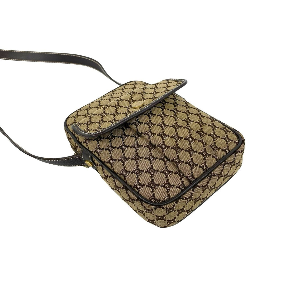Celine Brown Canvas Leather Pochette Shoulder Bag (Pre-Owned)