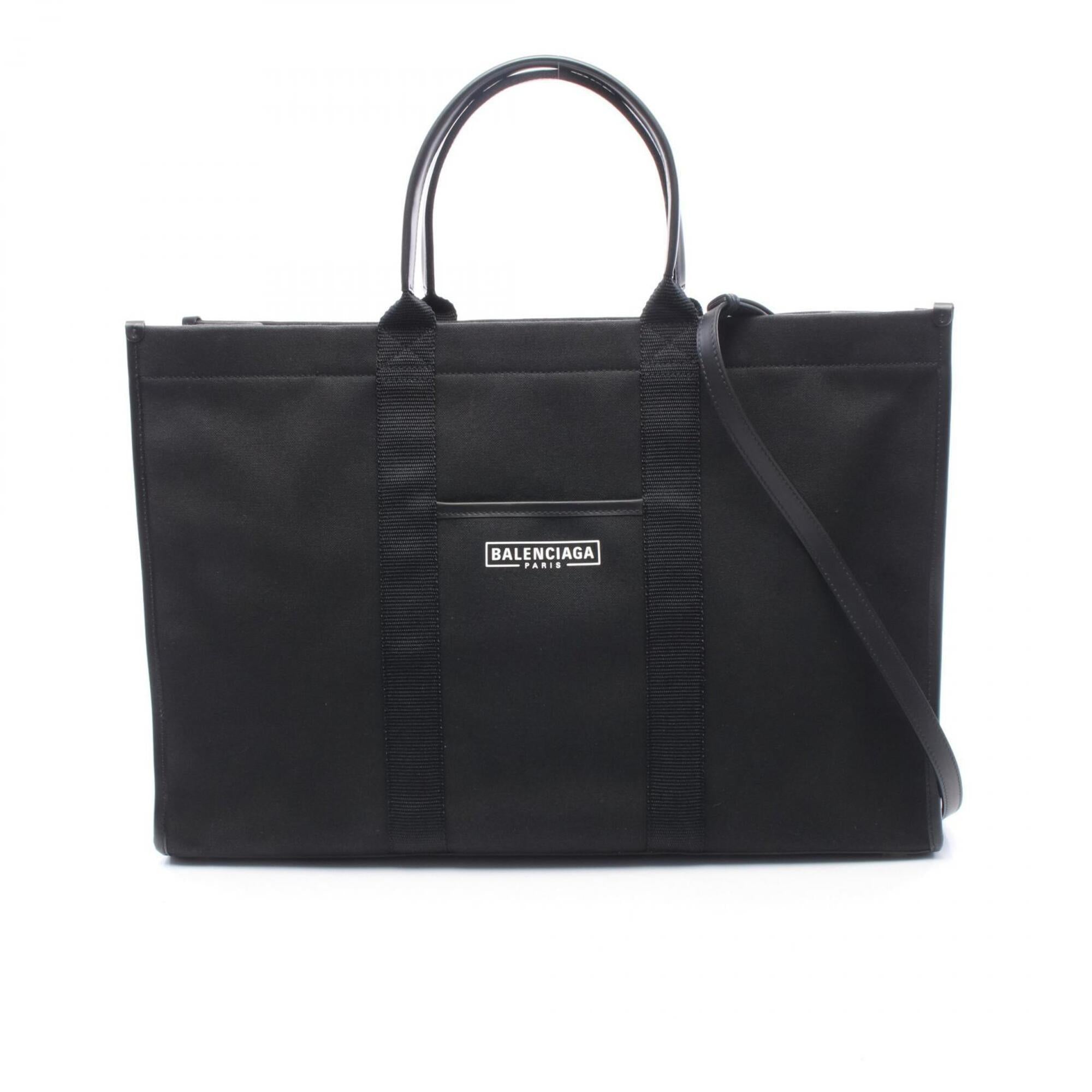 Balenciaga Black Canvas Leather Handbag Tote Bag (Pre-Owned)