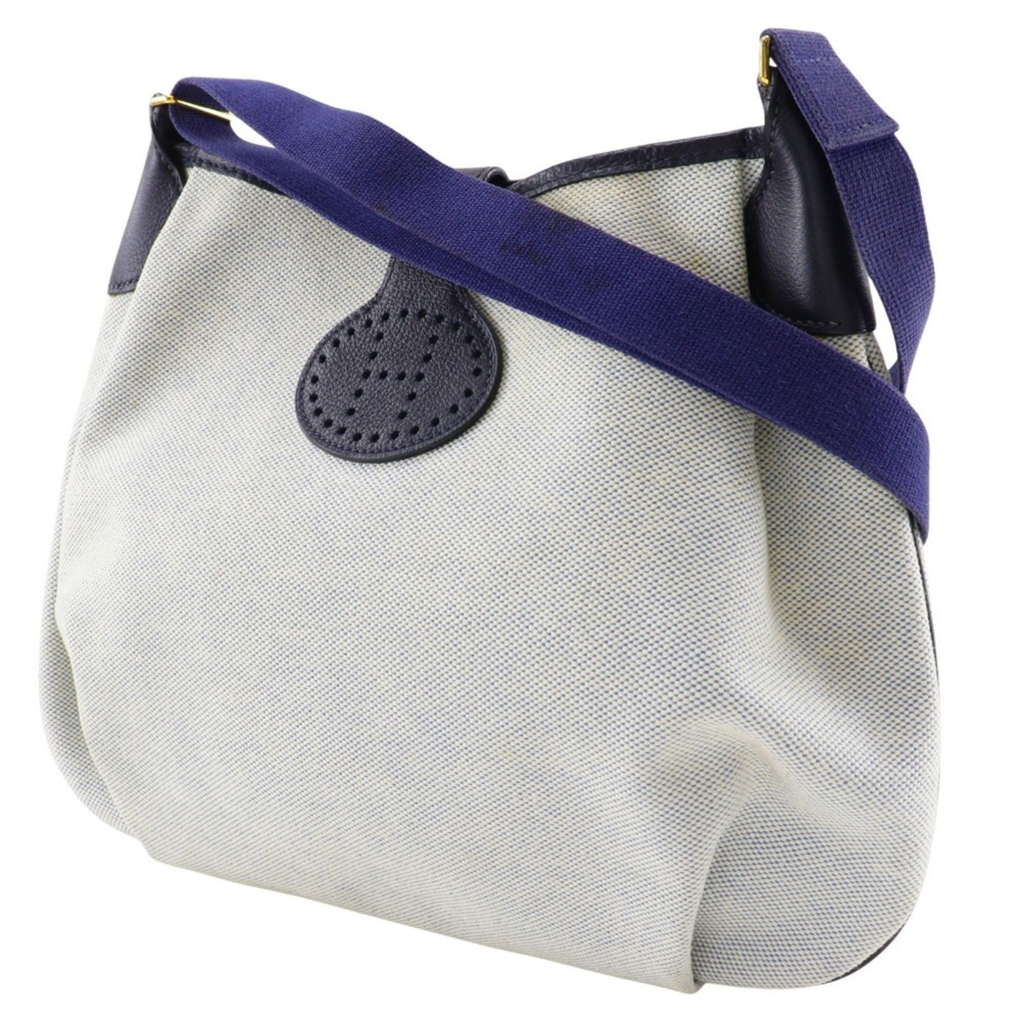 Hermes Gray Navy Toile H Shoulder Bag (Pre-Owned)