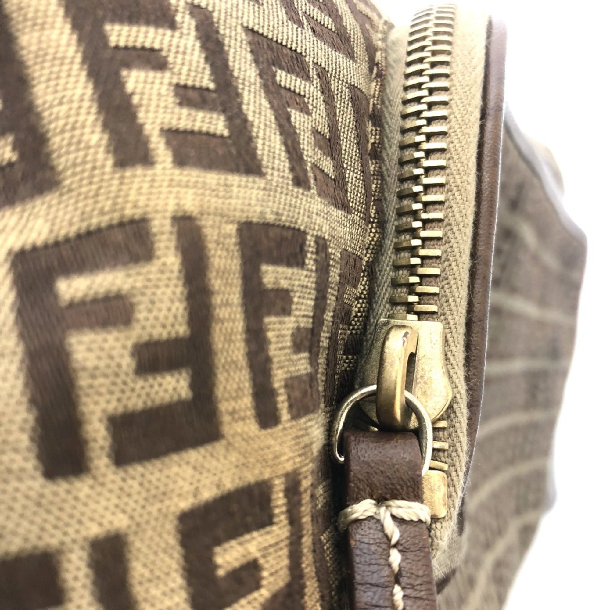 Fendi Beige Zucchino Canvas Leather Handbag Shoulder Bag Tote Bag (Pre-Owned)